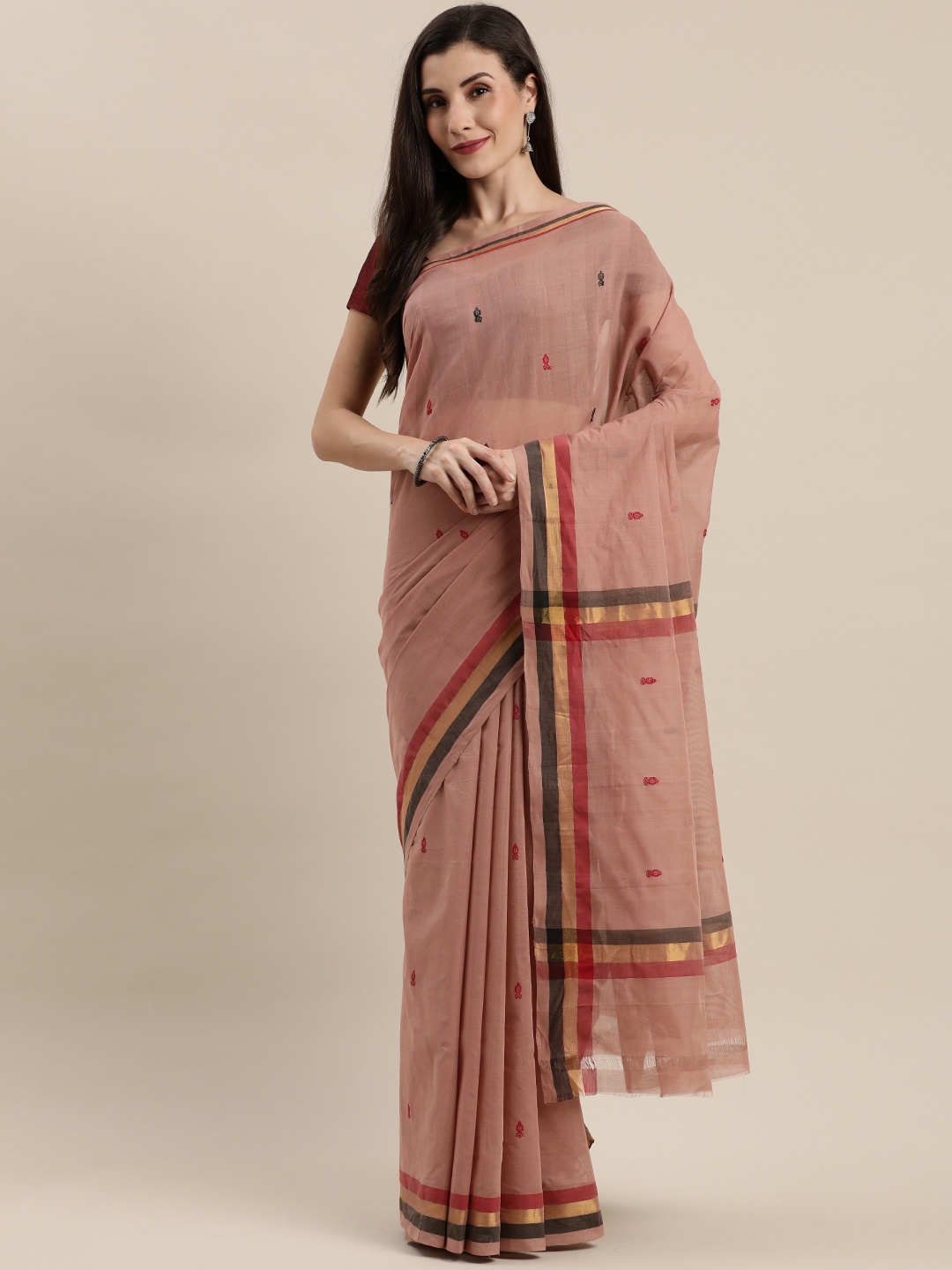 

APCO Pink Pure Cotton Woven Design Narayan Peth Saree
