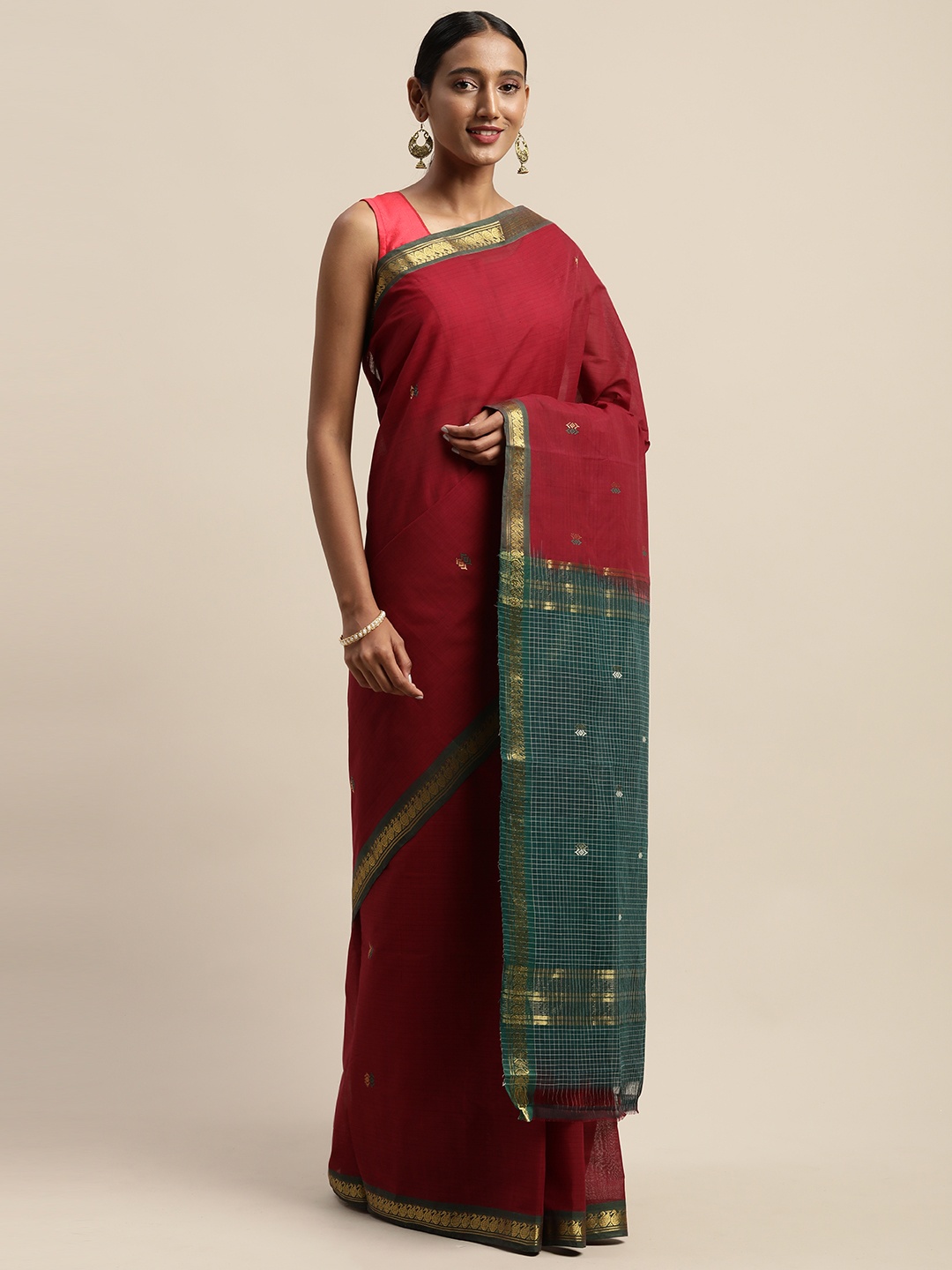 

APCO Maroon Solid Pure Cotton Sustainable Saree