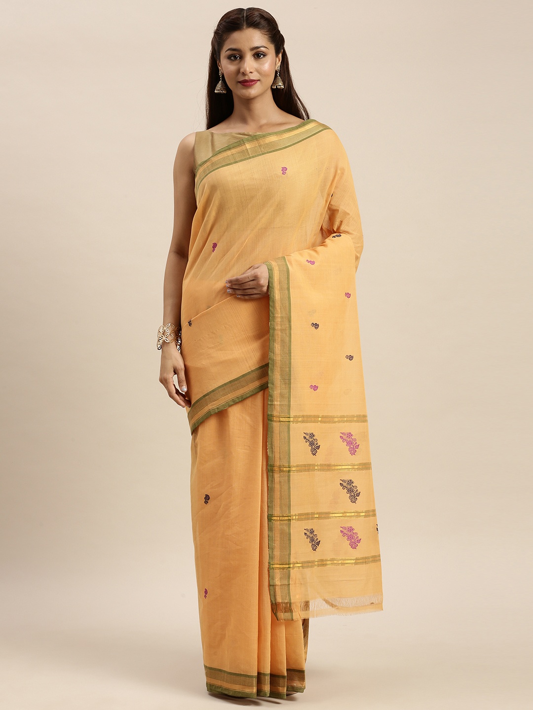 

APCO Beige & Purple Pure Cotton Woven Design Sustainable Saree