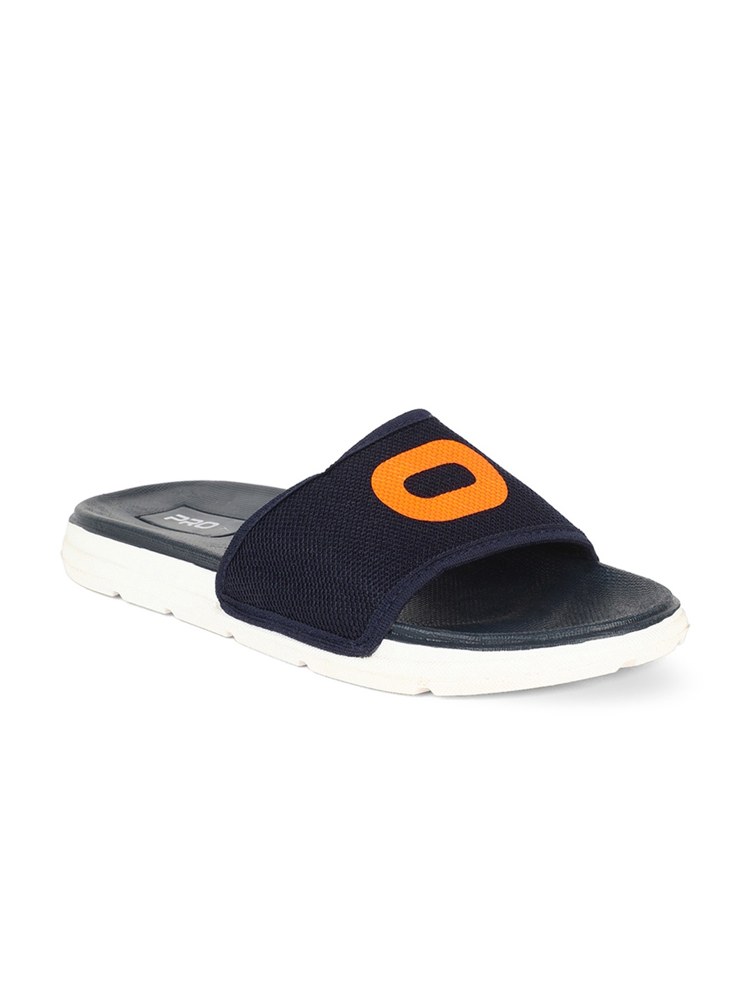 

Khadims Men Navy Blue & Orange Printed Sliders