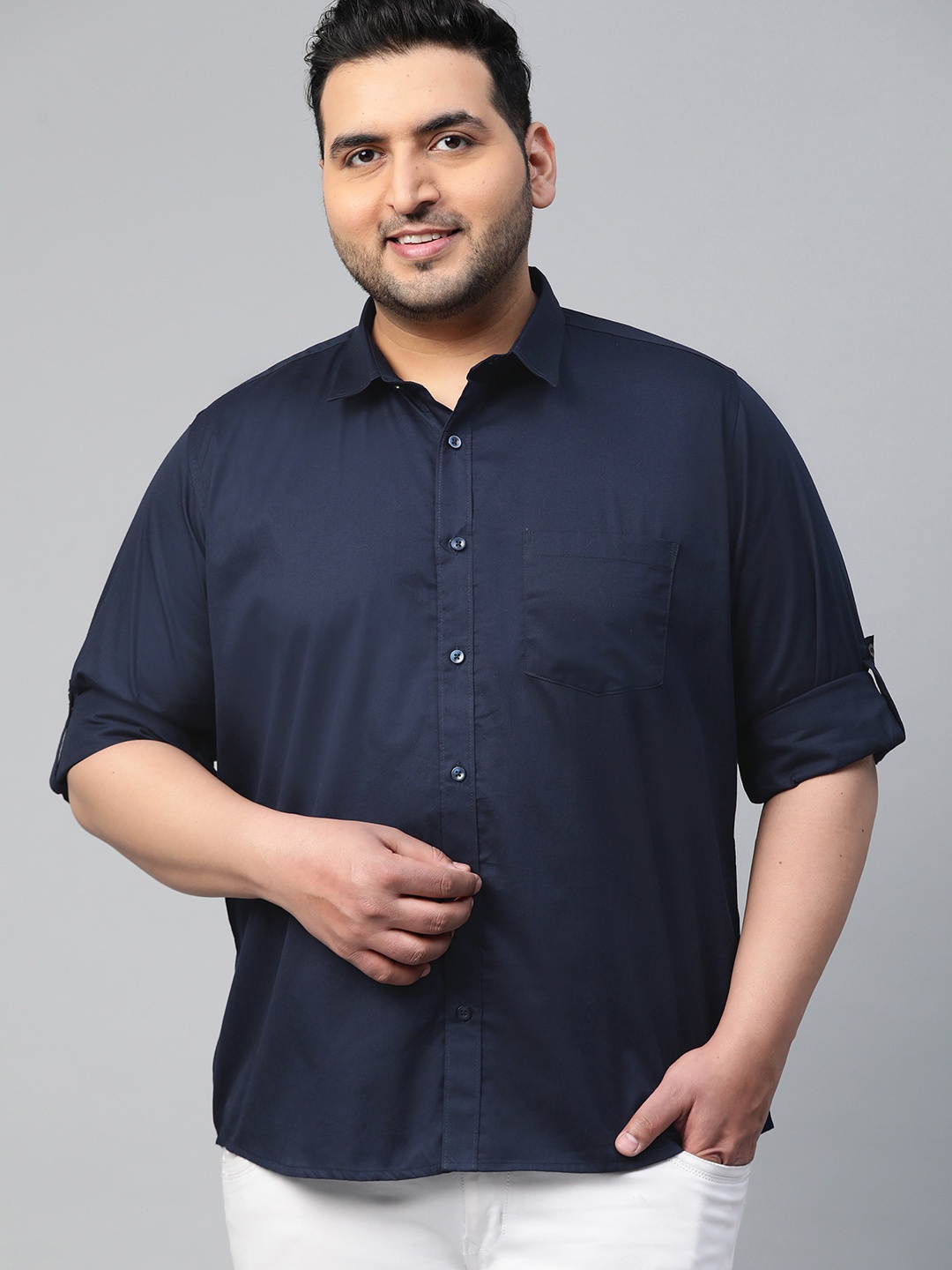 

DENNISON Men Navy Plus Size Pure Cotton Smart Slim Fit Water & Stain Repellent Shirt, Navy blue
