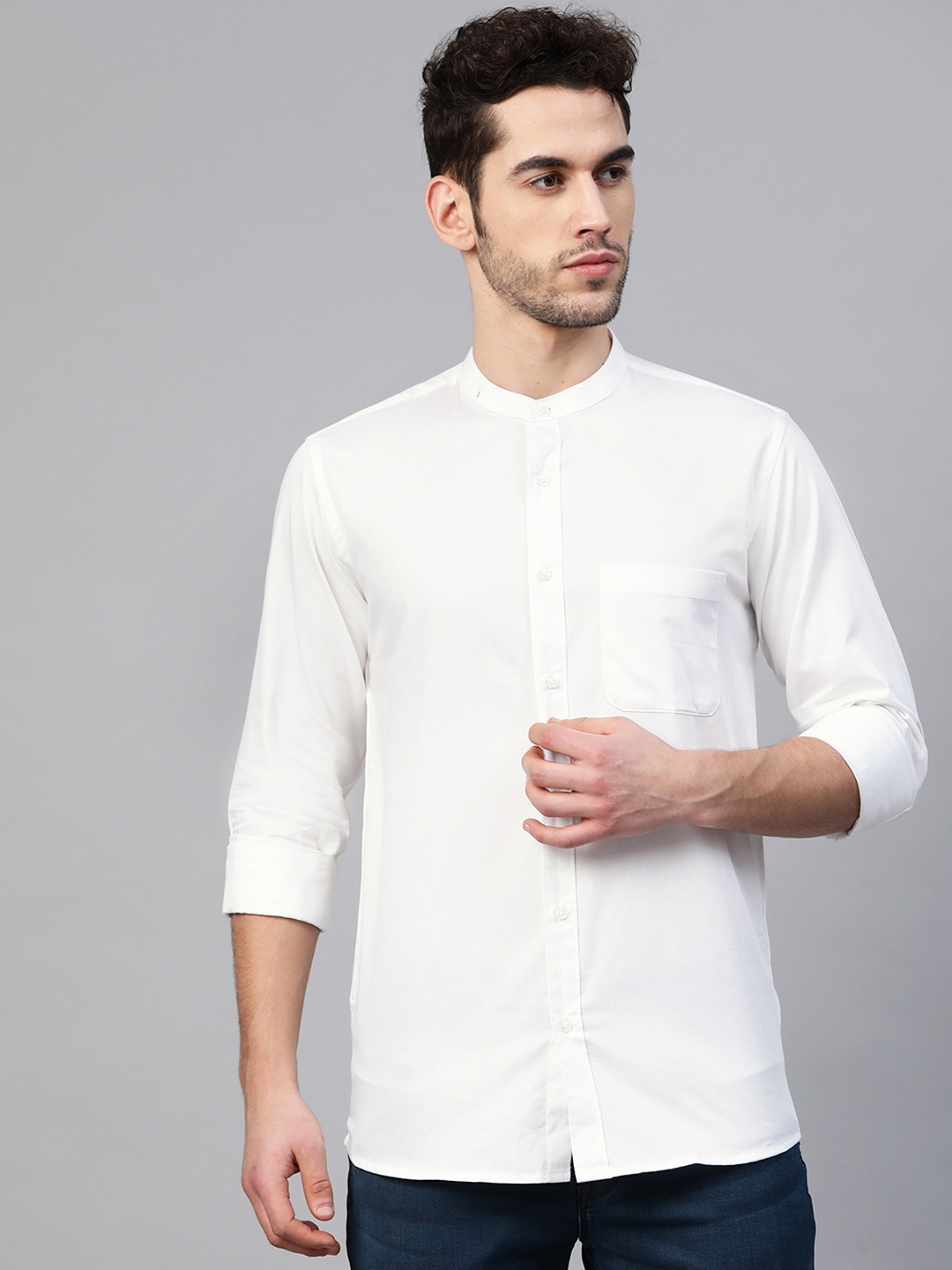 

DENNISON Men White Smart Slim Fit Solid Water & Stain Repellent Casual Shirt