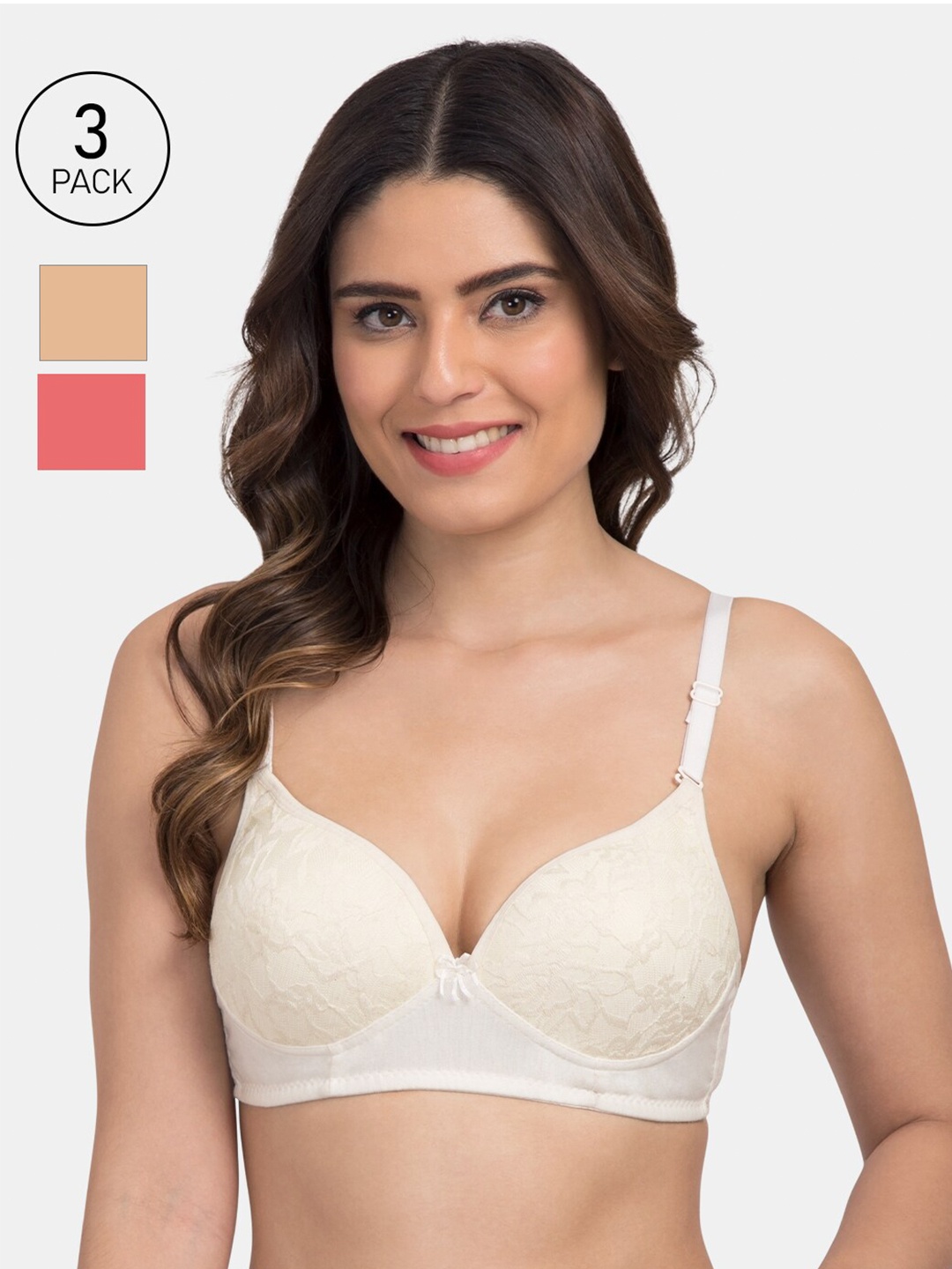 

KOMLI Pack Of 3 Solid Non-Wired Heavily Padded T-shirt Bra, White