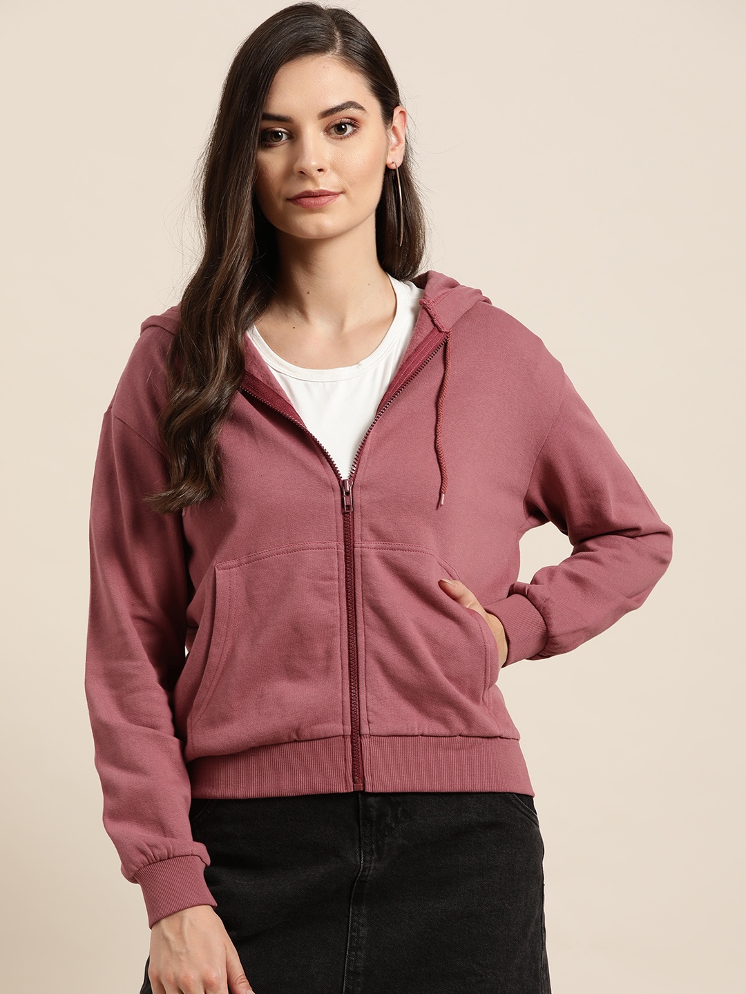 

20Dresses Women Dusty Pink Cotton Solid Hooded Sweatshirt
