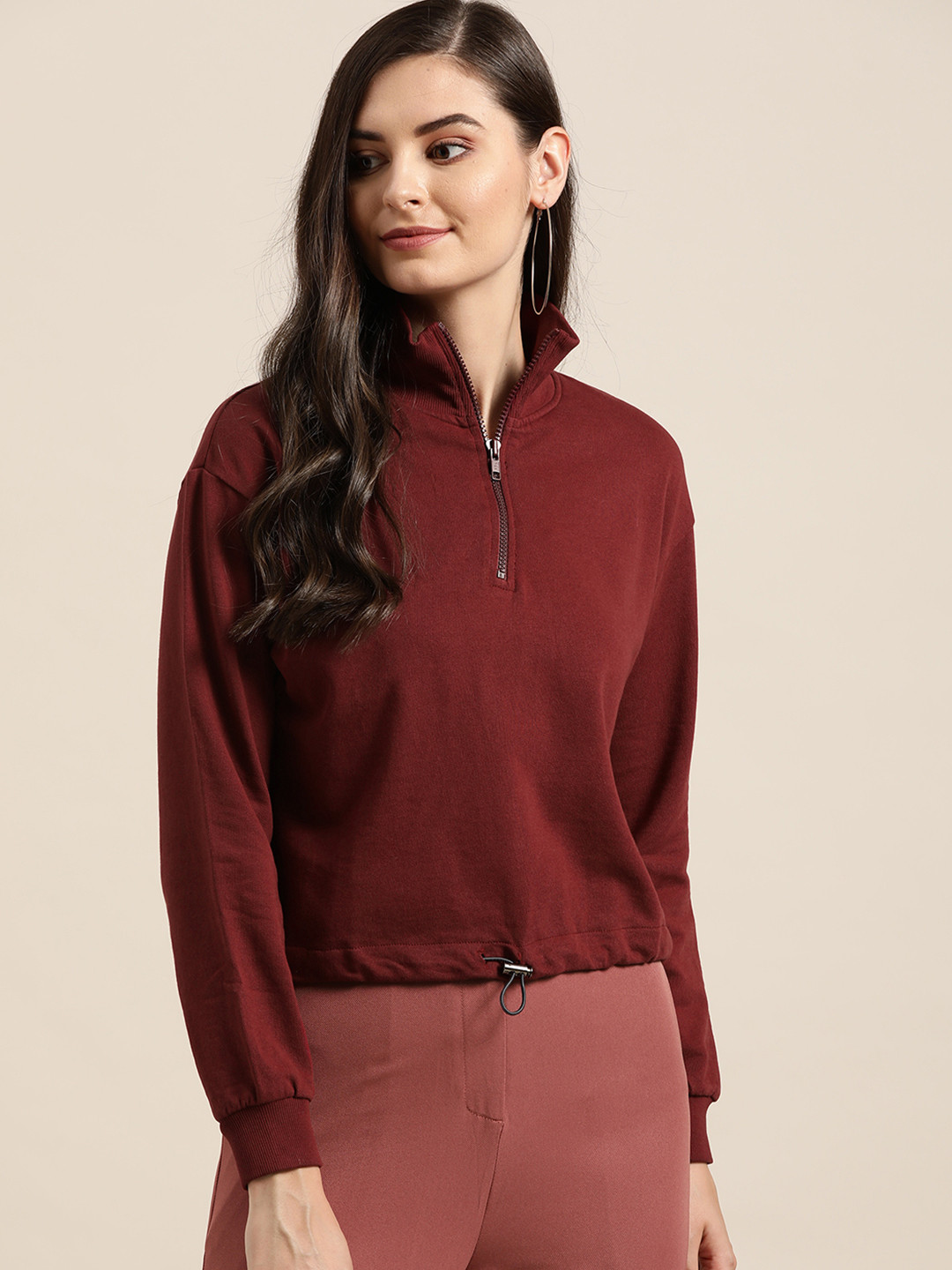 

20Dresses Women Maroon Cotton Solid Sweatshirt