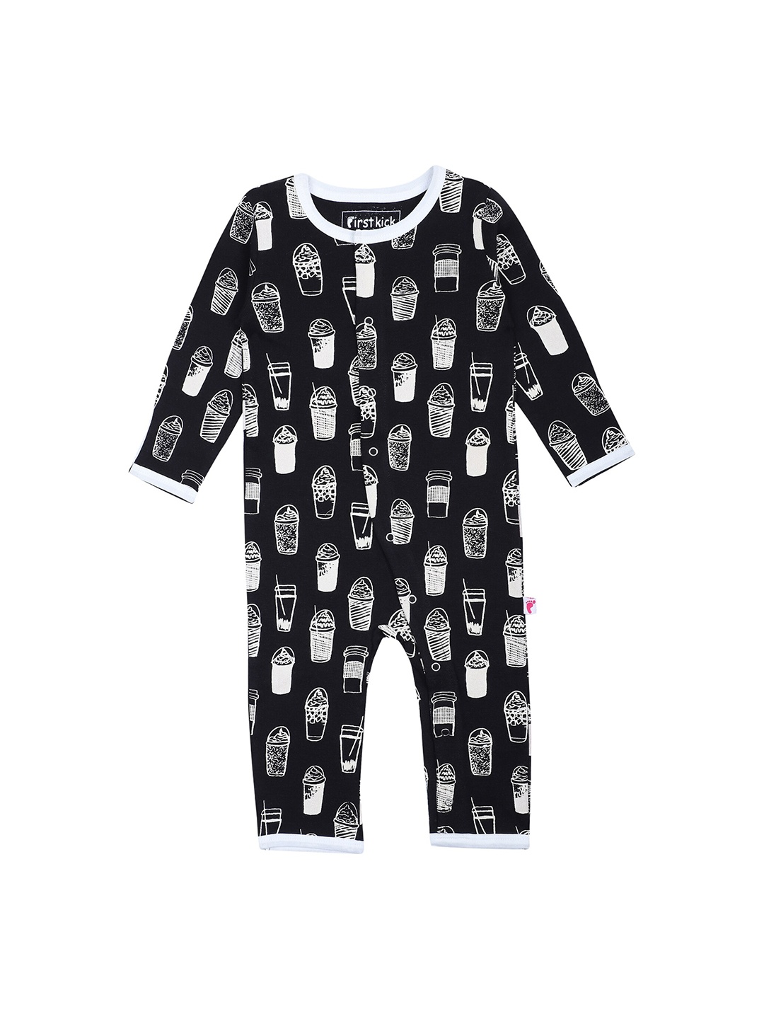 

First Kick Kids Black & White Printed Organic Cotton Rompers