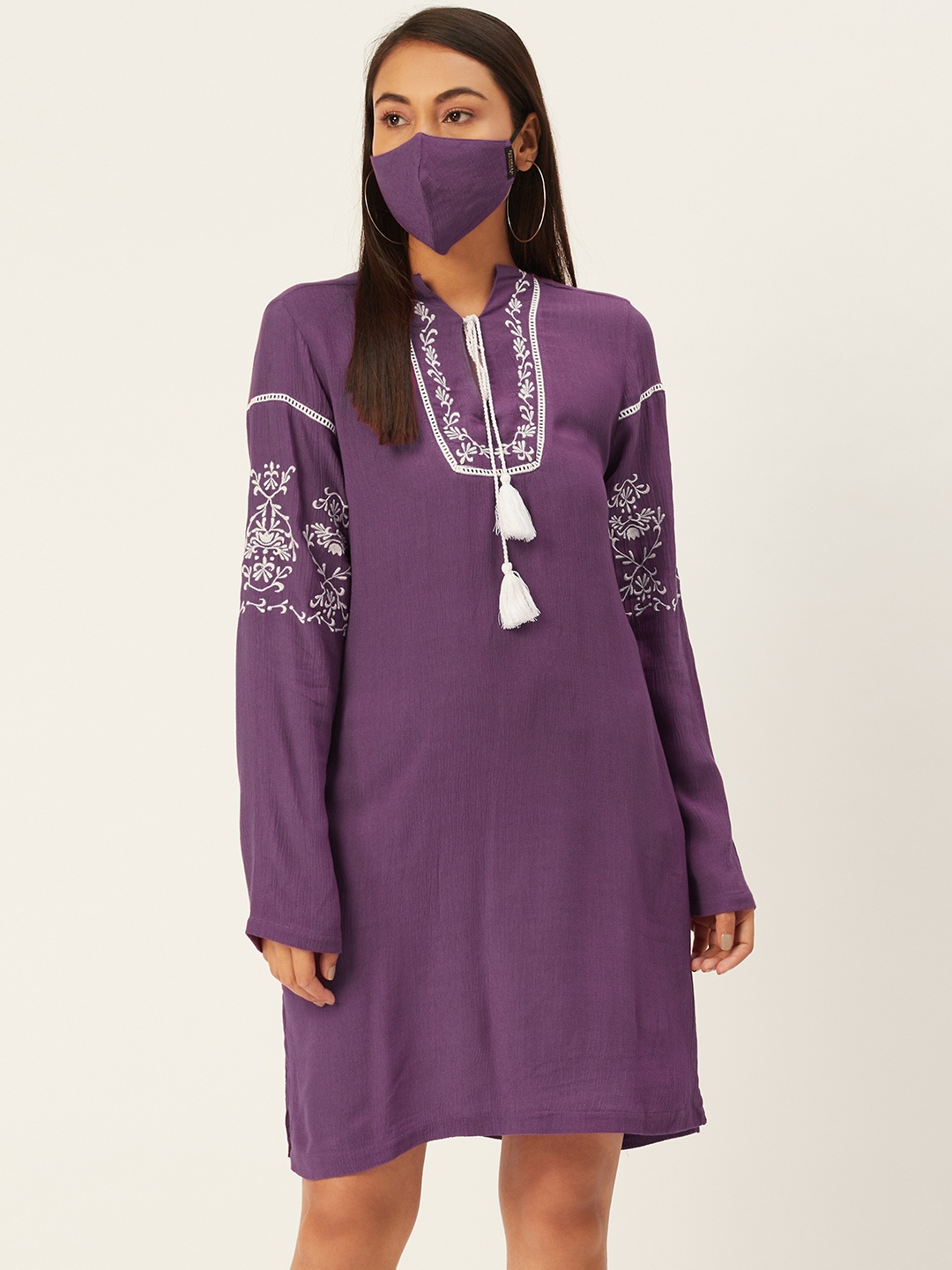 

DIVA WALK EXCLUSIVE Women Purple Embroidered A-Line Dress