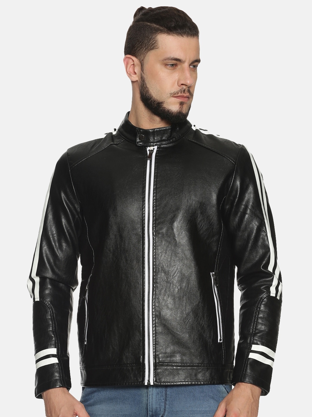 

SHOWOFF Men Black Solid Biker Jacket