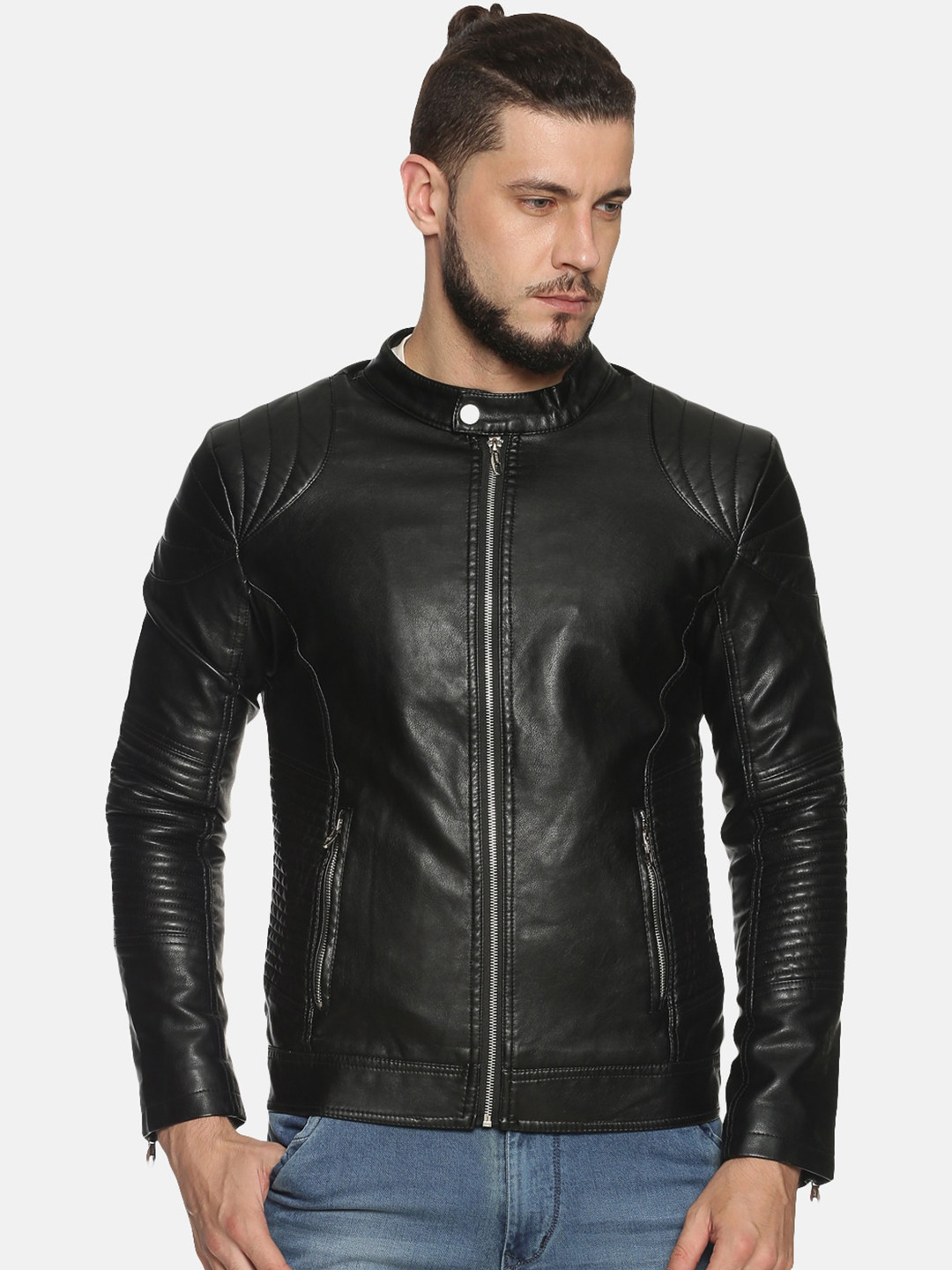 

SHOWOFF Men Black Solid Biker Jacket