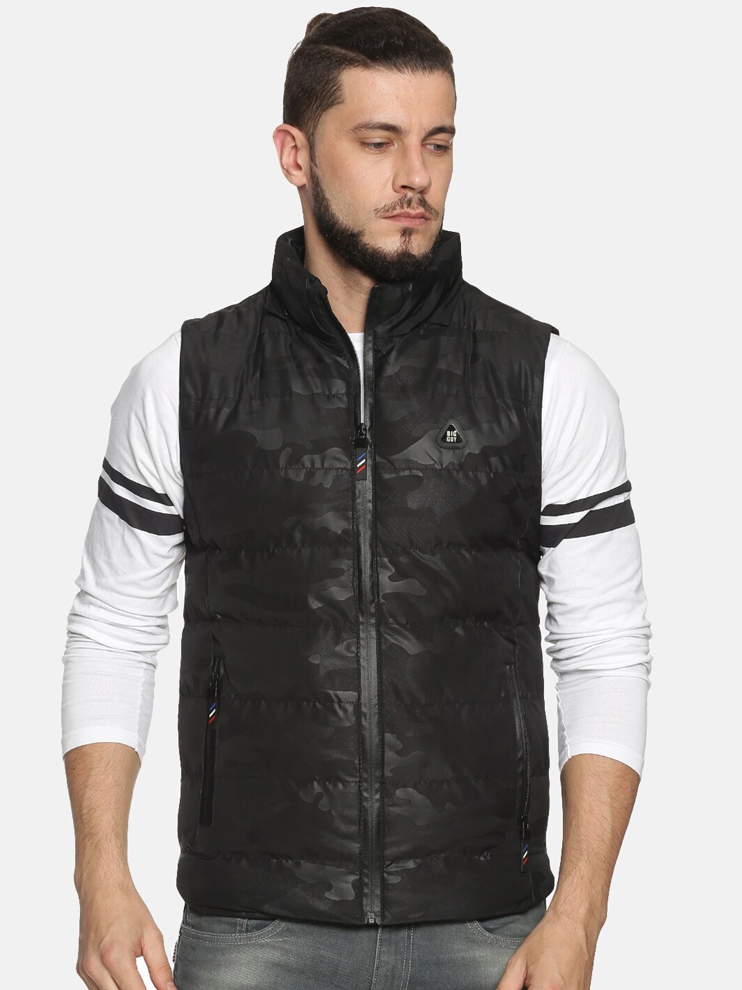 

SHOWOFF Men Black Camouflage Padded Jacket