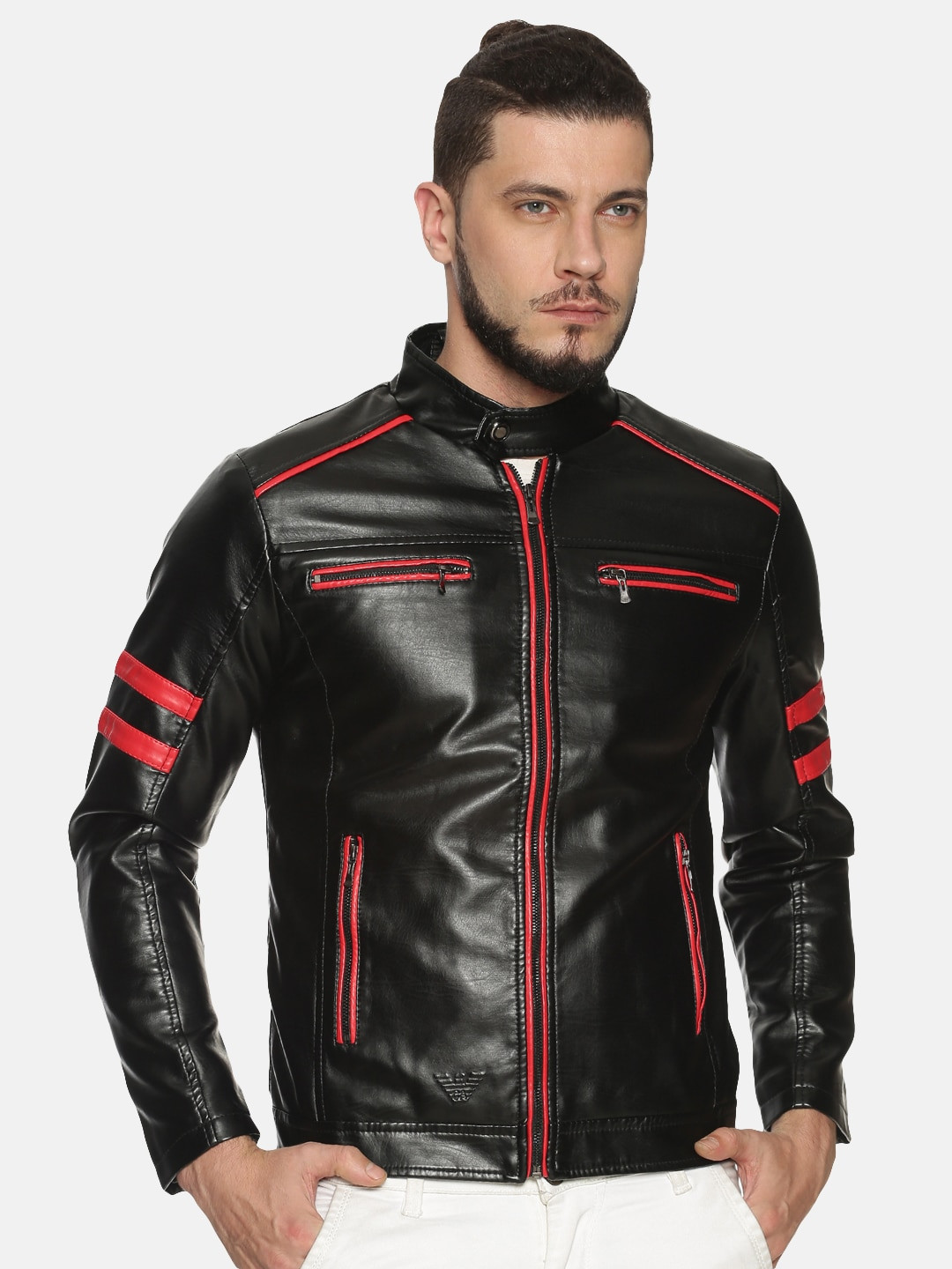 

SHOWOFF Men Black Colourblocked Biker Jacket