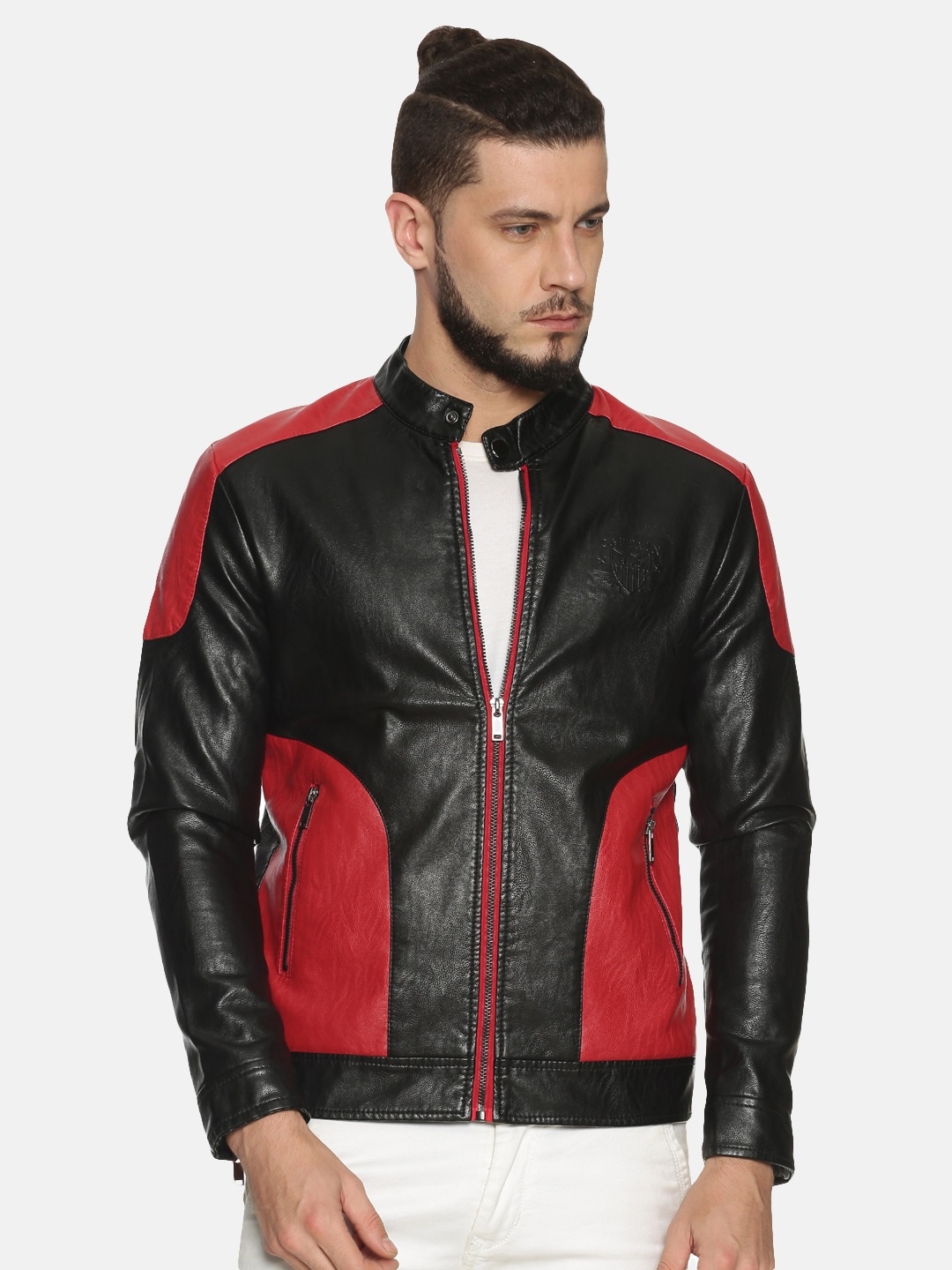 

SHOWOFF Men Red Colourblocked Biker Jacket