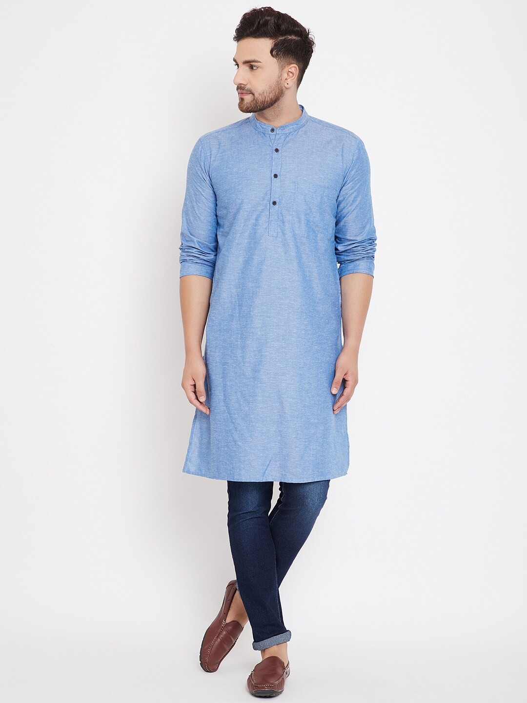 

even Men Blue Woven Design Straight Kurta