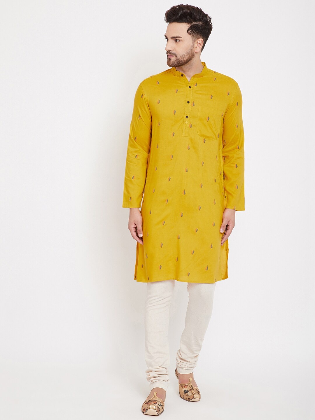 

even Men Yellow Printed Straight Kurta
