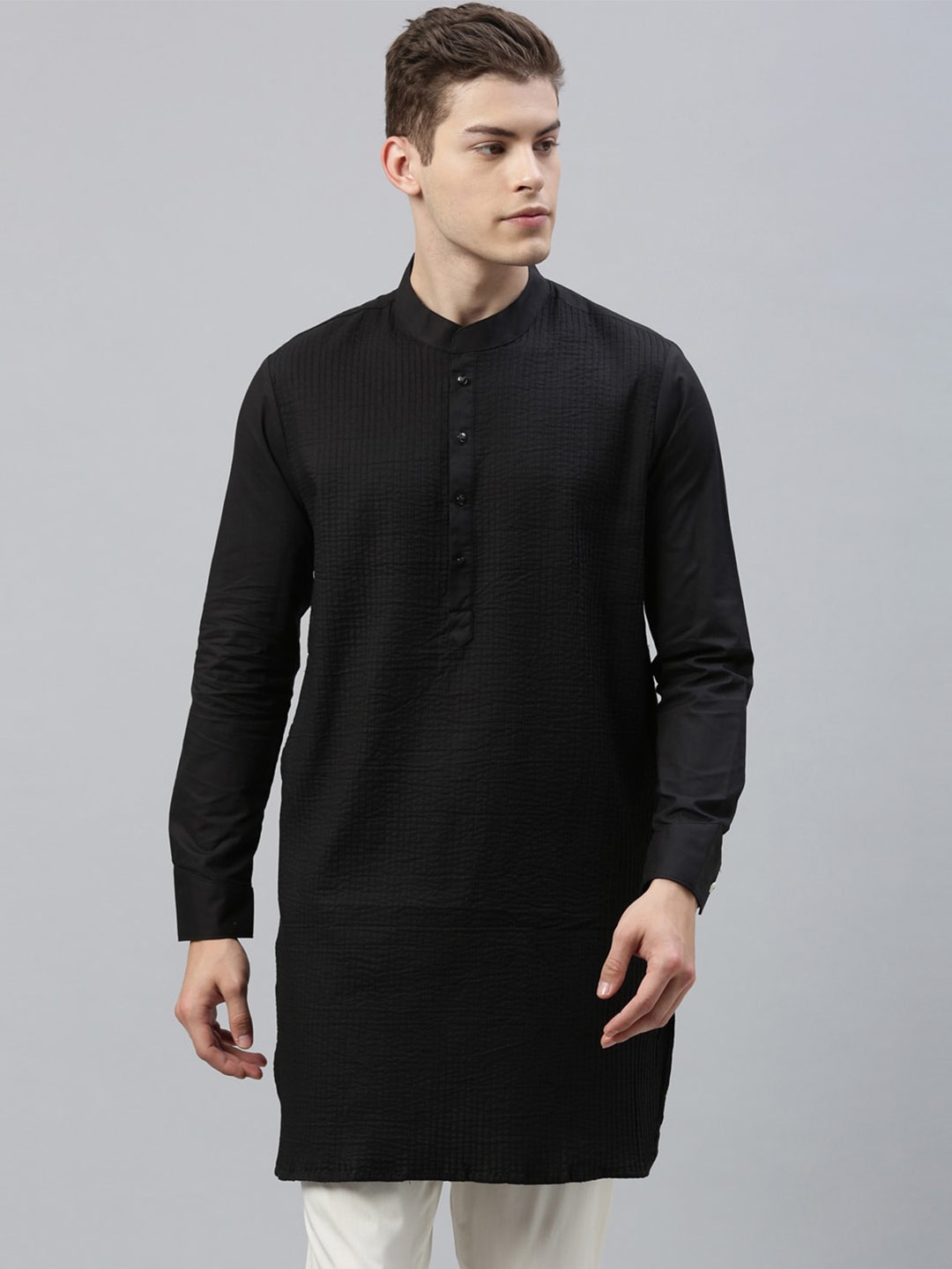 

RARE RABBIT Men Black Solid Straight Kurta
