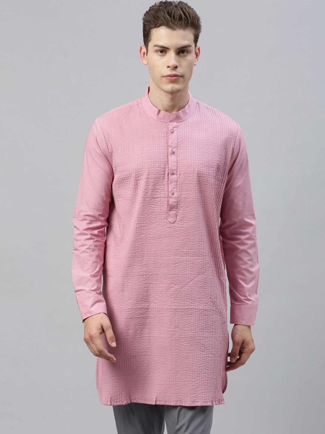 

RARE RABBIT Men Pink Solid Straight Kurta