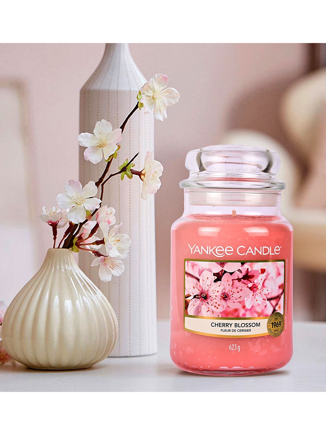 

YANKEE CANDLE Pink Yankee Candle Classic Large Jar Cherry Blossom Scented Candles