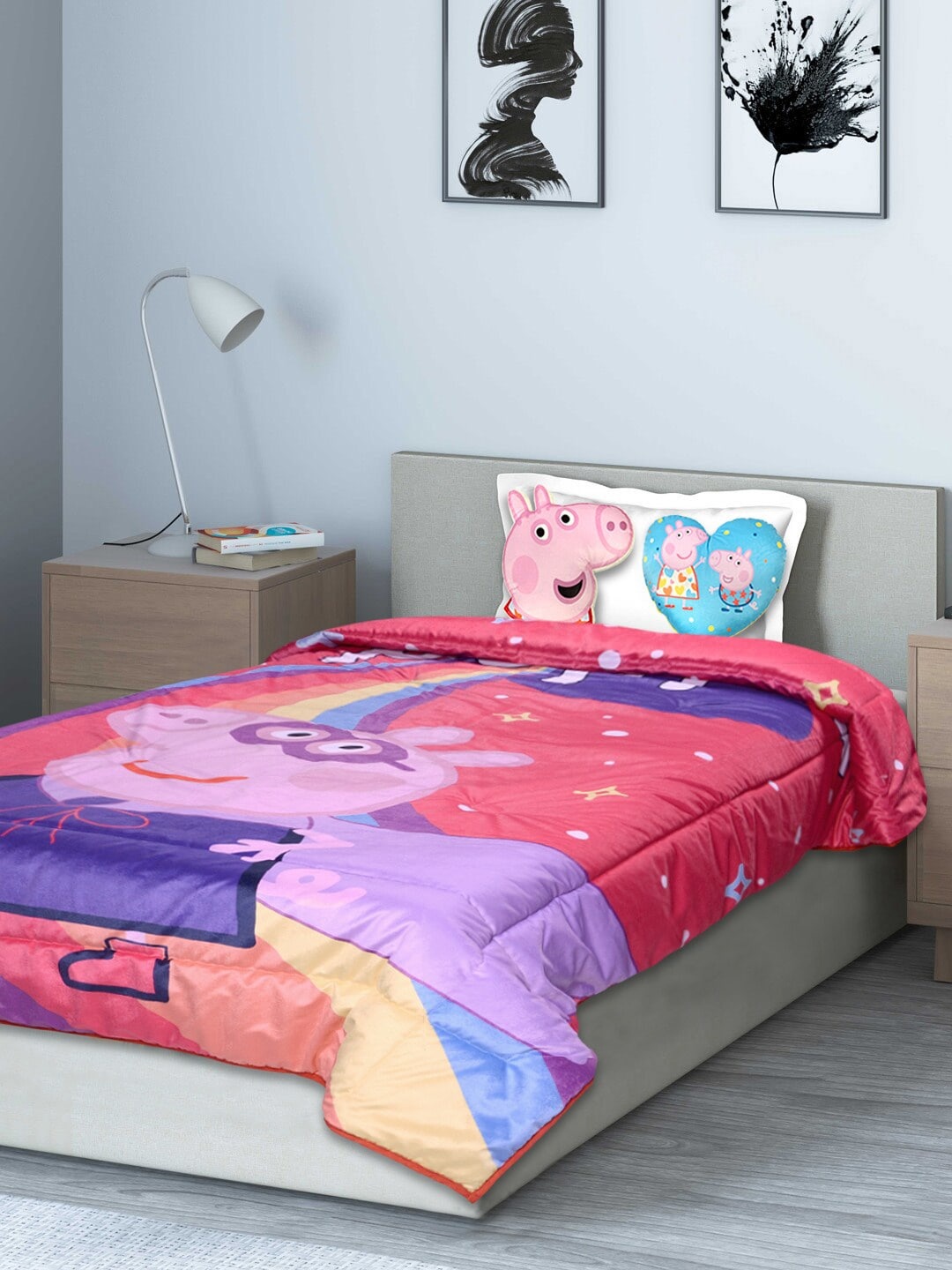 

Saral Home Pink Cartoon Characters Mild Winter 180 GSM Single Bed Quilt