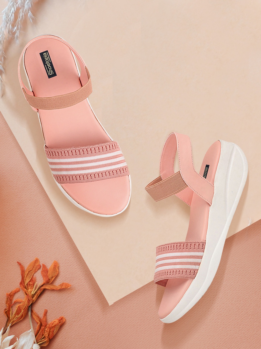 

Shoetopia Girls Pink & White Striped Wedge Sandals