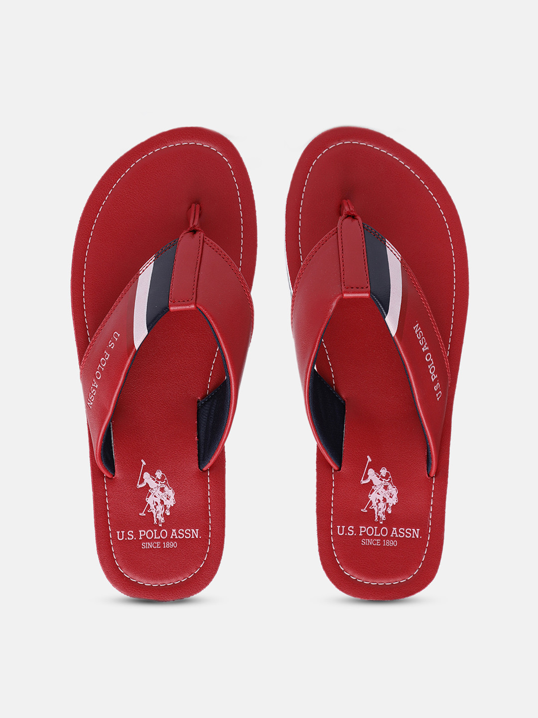 

U.S. Polo Assn. Men Red Brand Logo Printed Thong Flip-Flops