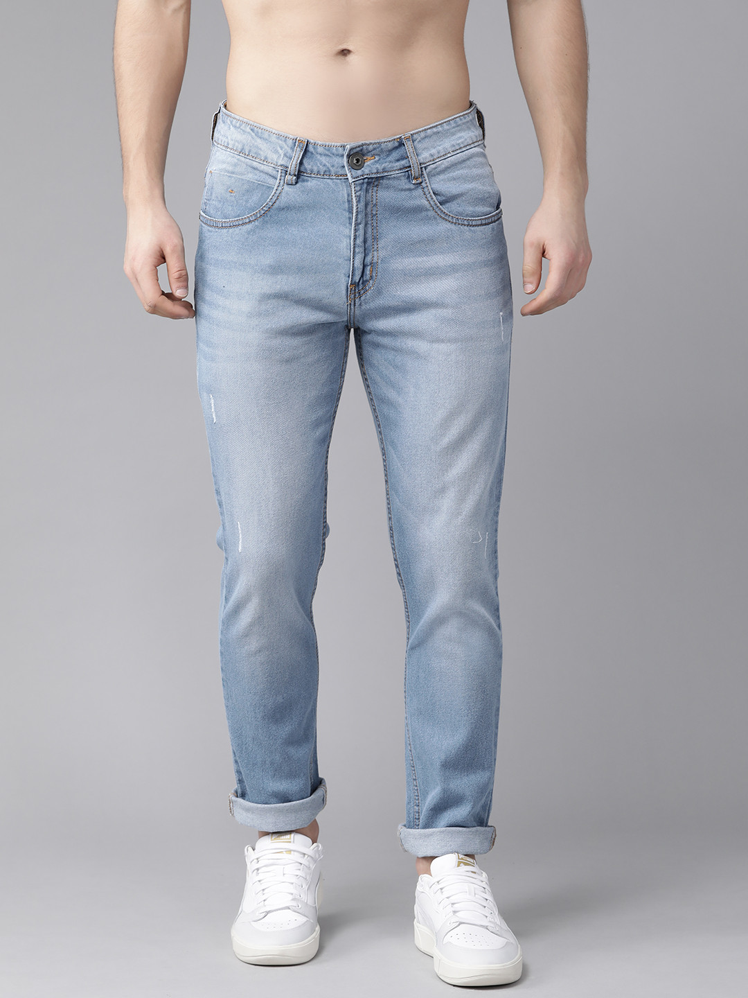 

The Roadster Lifestyle Co Men Blue Skinny Fit Mid-Rise Low Distressed Stretchable Jeans