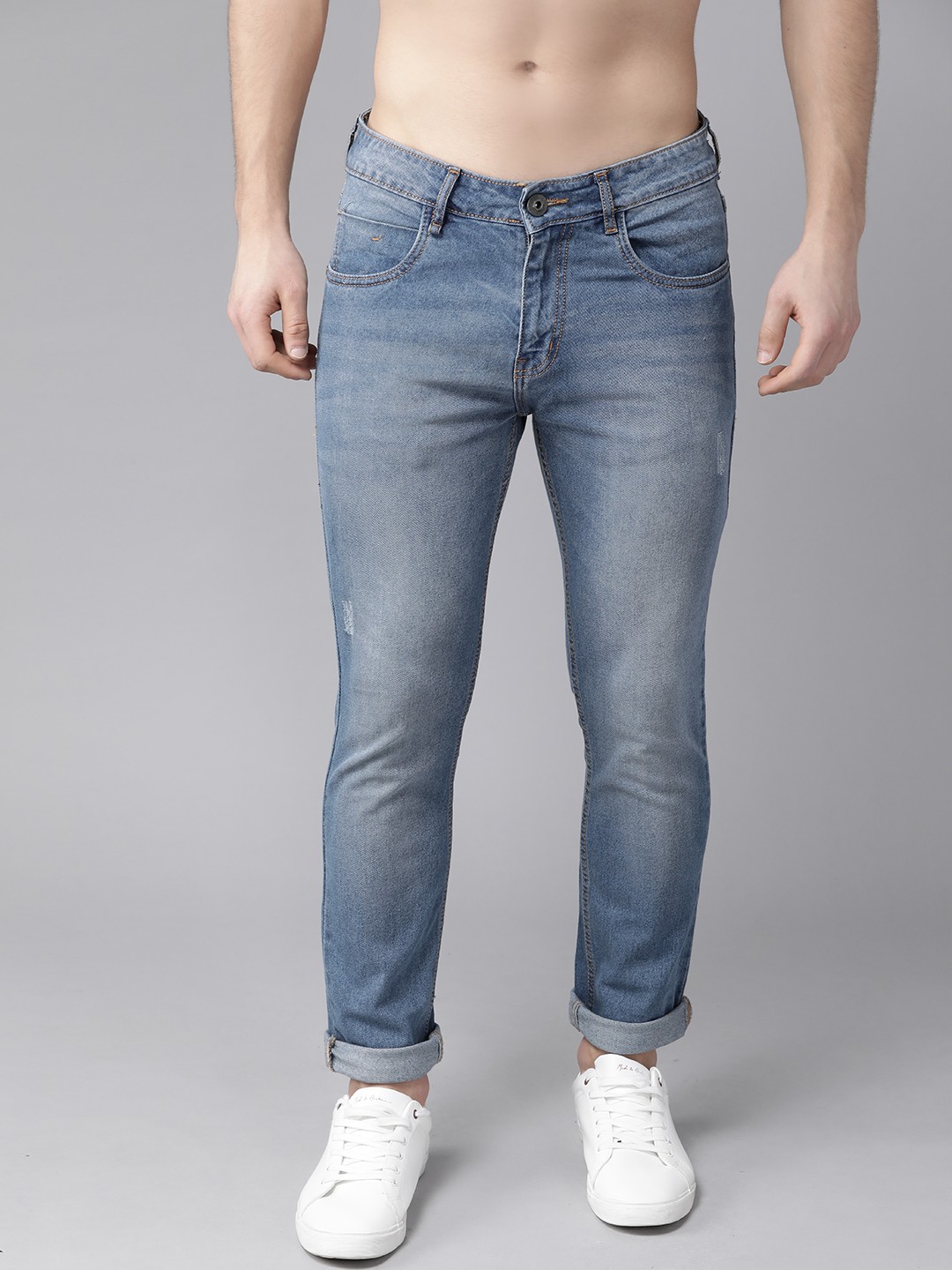 

The Roadster Lifestyle Co Men Blue Skinny Fit Mid-Rise Low Distressed Stretchable Jeans