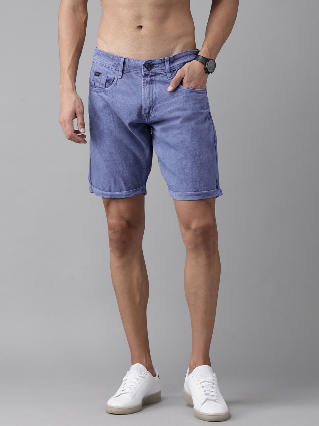 

Roadster Men Blue Solid Denim Shorts