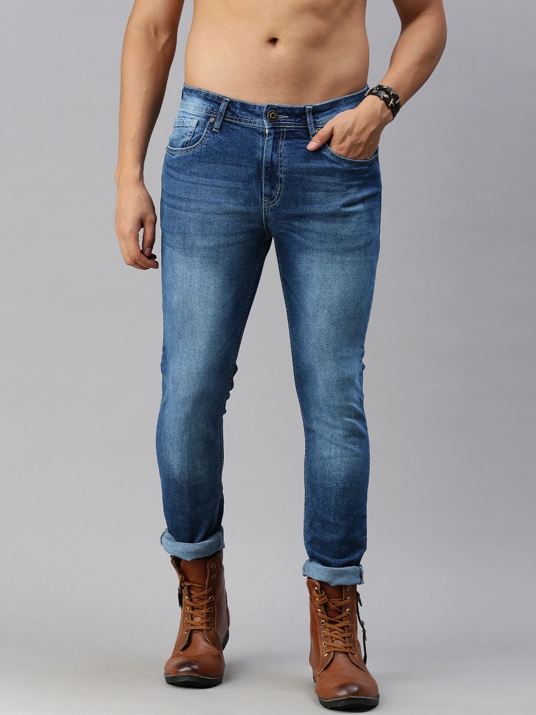 

The Roadster Lifestyle Co Men Blue Skinny Fit Low-Rise Heavy Fade Stretchable Jeans