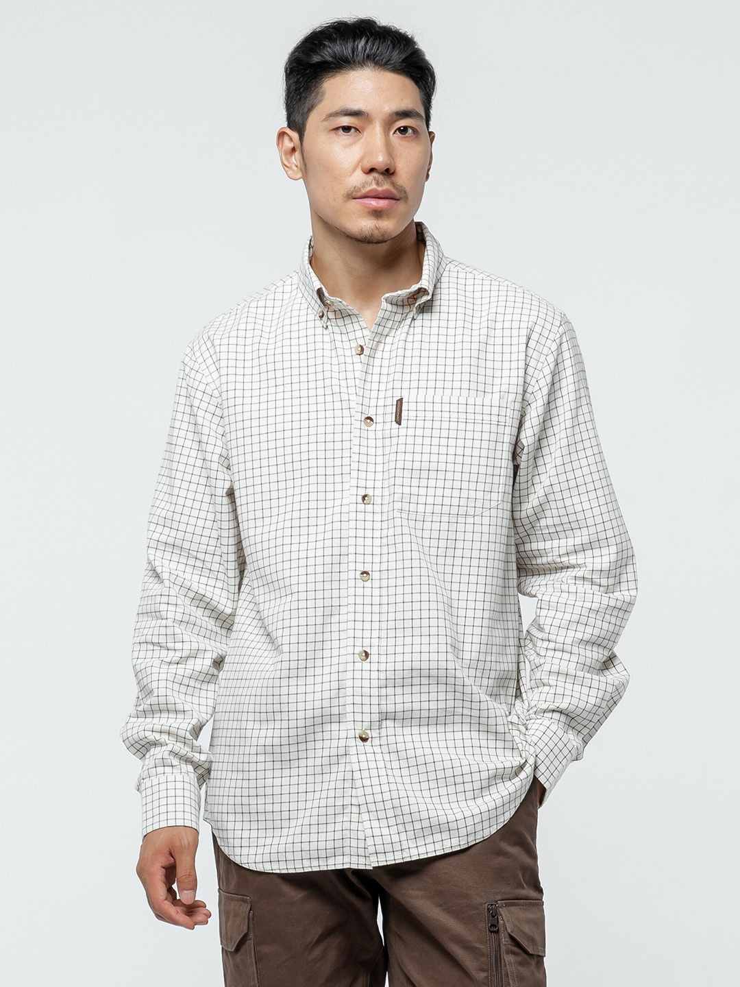 

SOLOGNAC By Decathlon Men White & Brown Regular Fit Checked Hiking Shirt