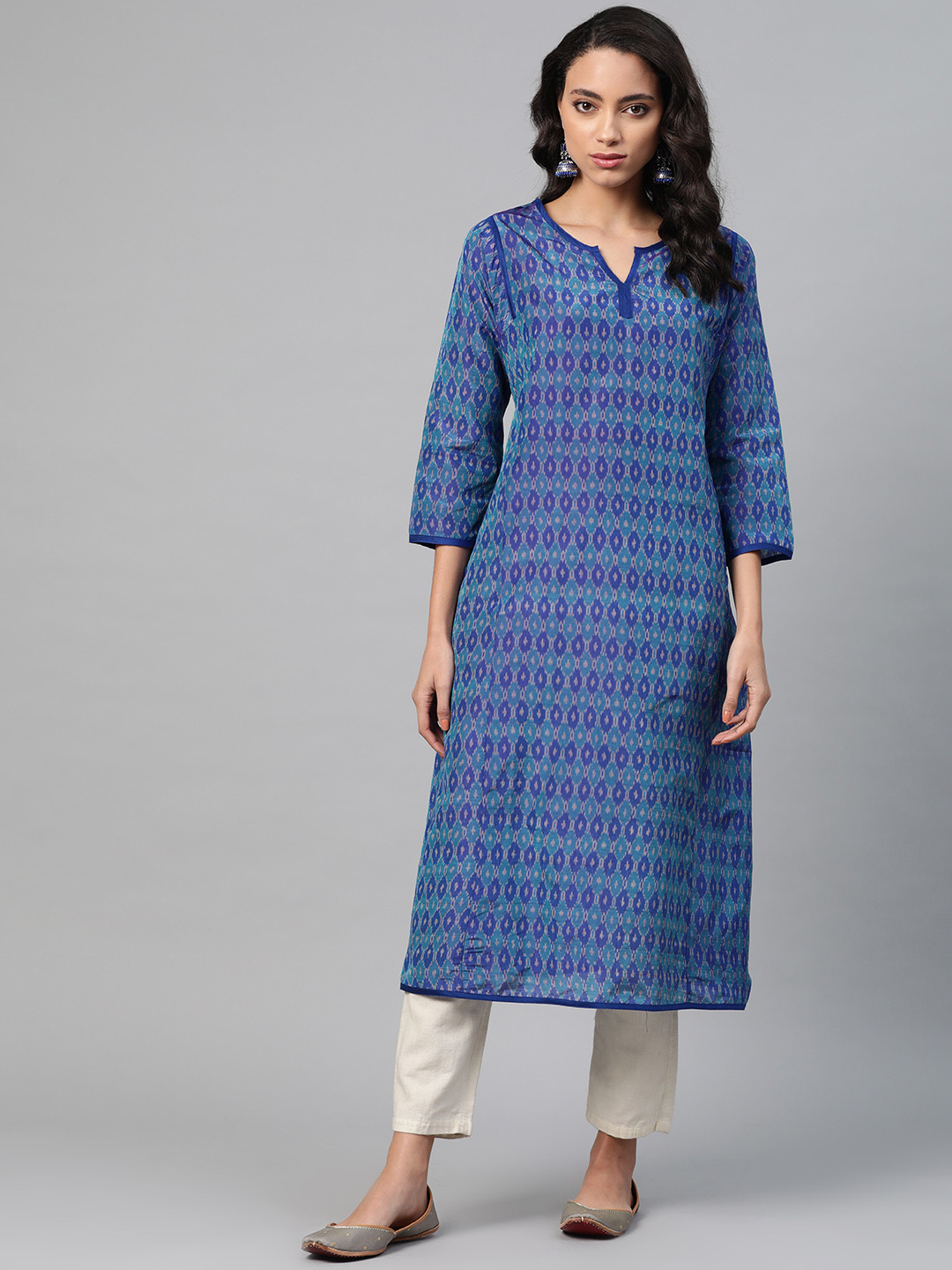 

Fabindia Women Purple & Green Printed Straight Kurta