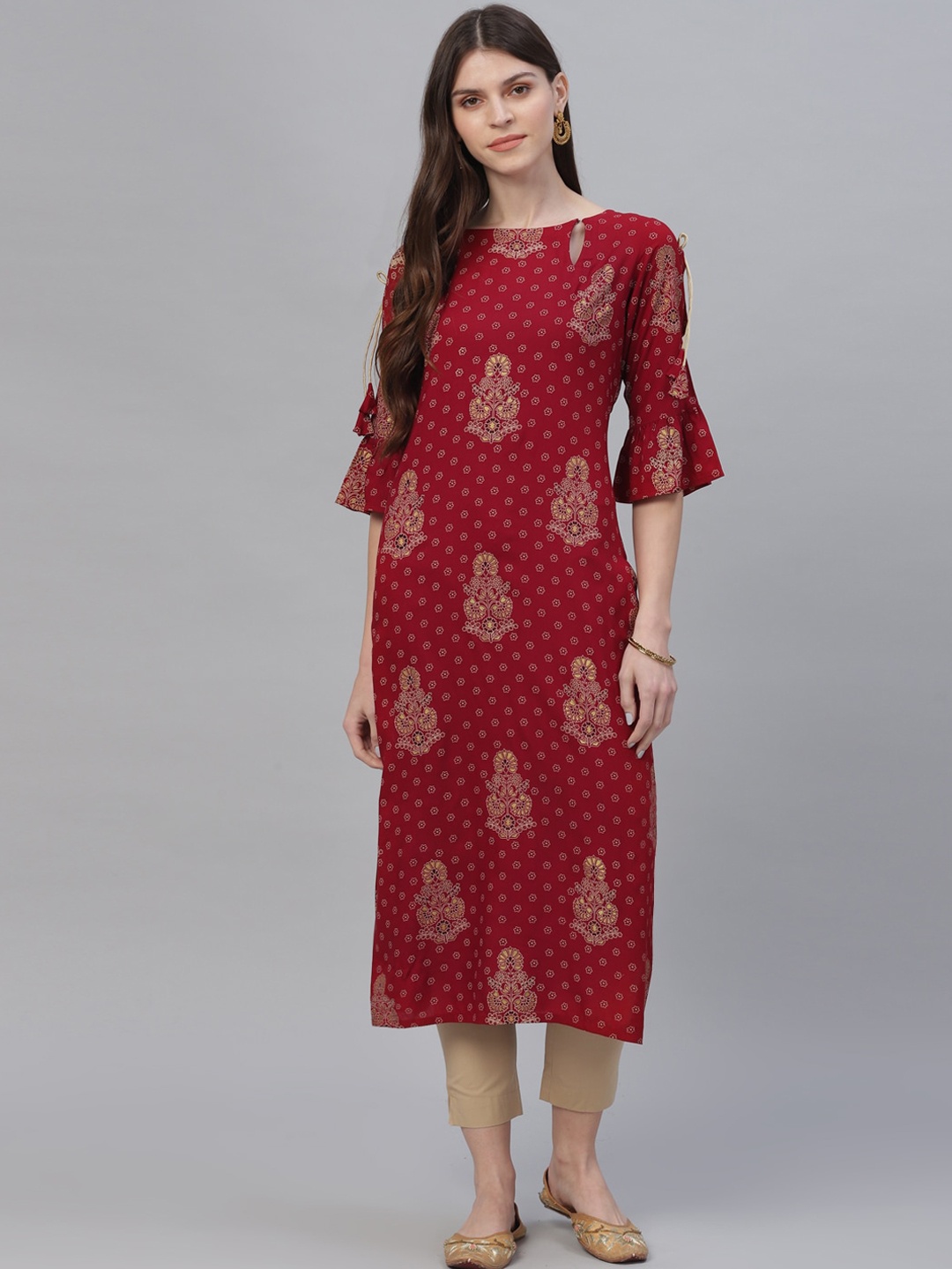 

Libas Women Maroon Printed Straight Kurta