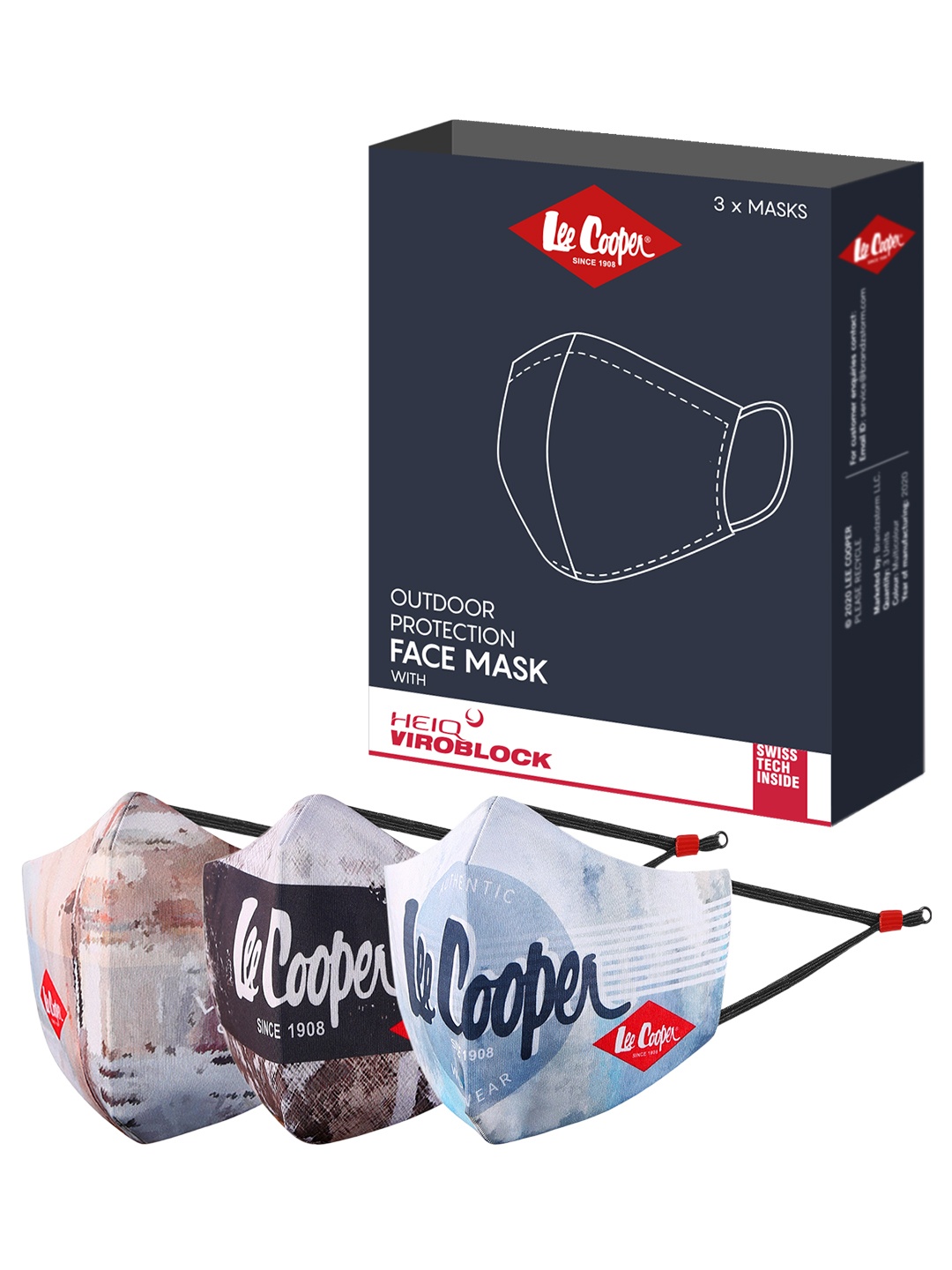 

Lee Cooper Unisex 3 Pcs Brand Logo Printed Reusable 6-Ply Lightweight Outdoor Protective Face Masks, Blue