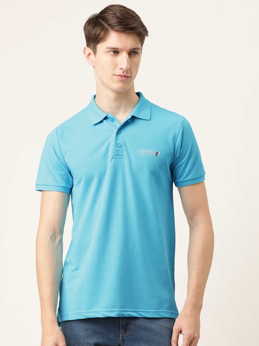 

The Indian Garage Co Men Turquoise Blue Solid Polo Collar T-shirt