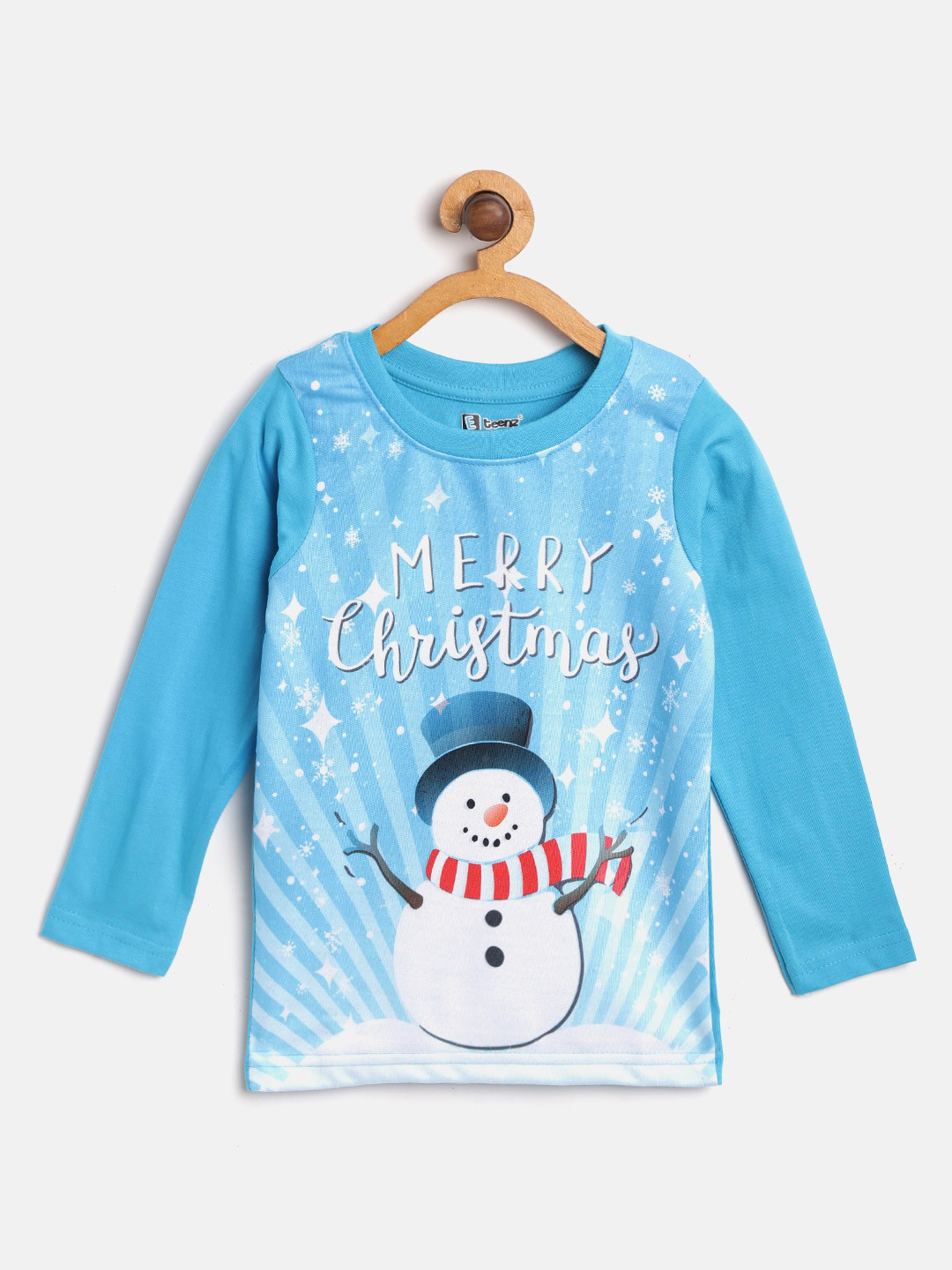 

Eteenz Boys Turquoise Blue Printed Round Neck Pure Cotton T-shirt