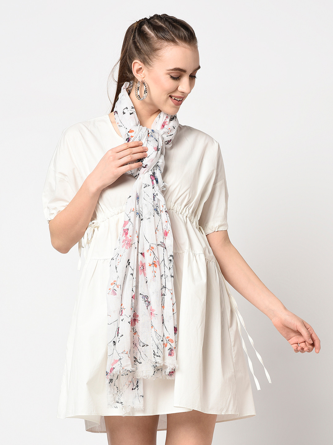 

J Style Women White & Pink Printed Stole