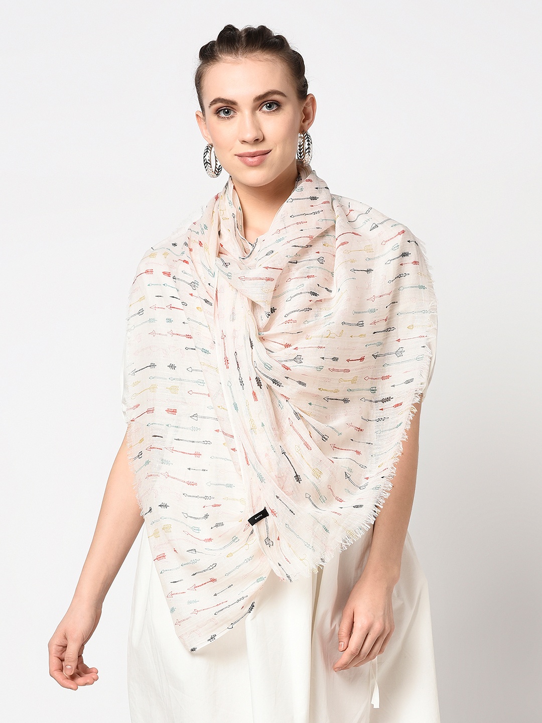 

J Style Women Cream-Coloured & Blue Printed Stole