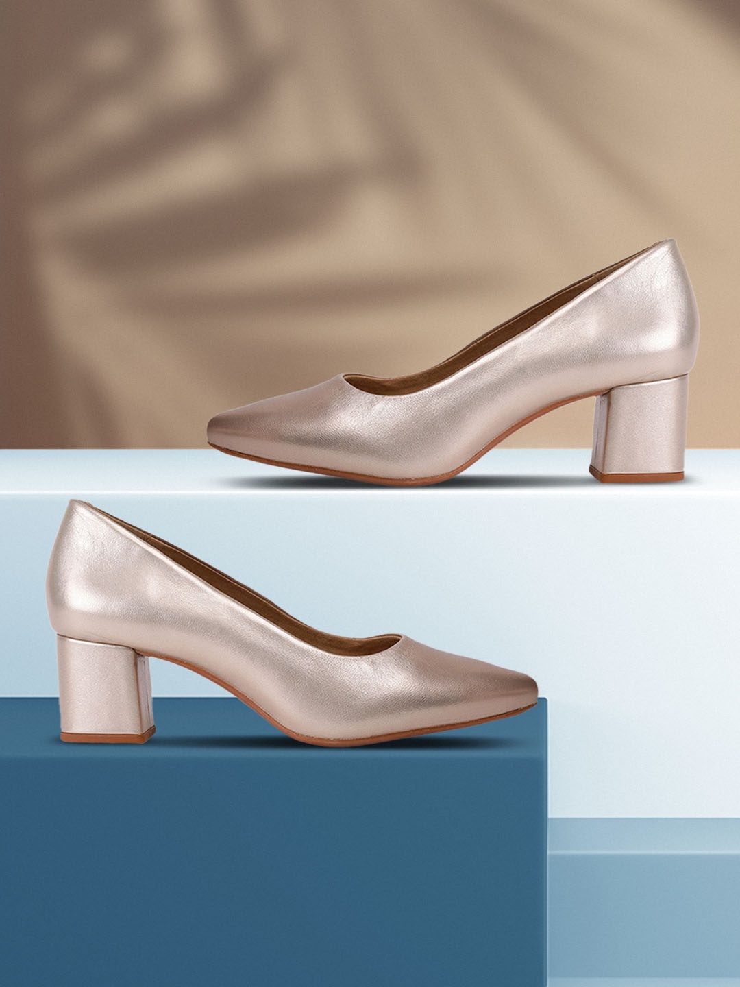 

Hush Puppies Women Rose Gold-Toned Solid Leather Pumps