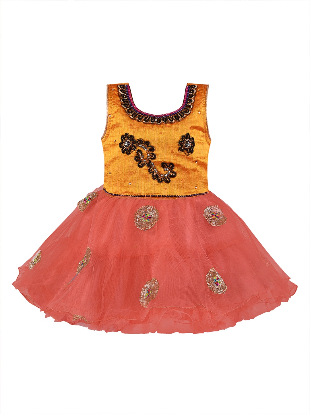 

Wish Karo Girls Red & Yellow Embroidered Fit and Flare Dress