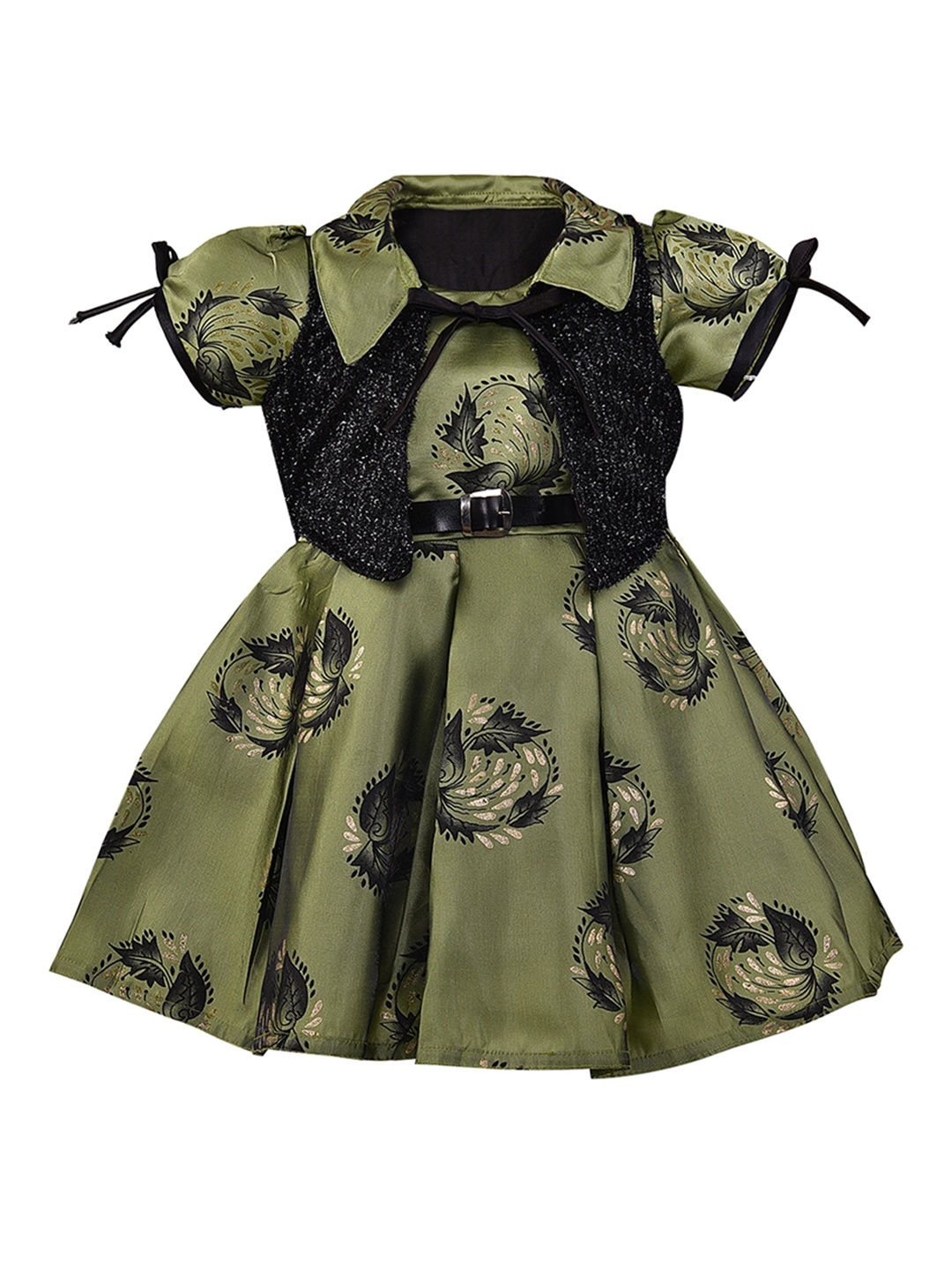 

Wish Karo Girls Green Printed Fit and Flare Dress