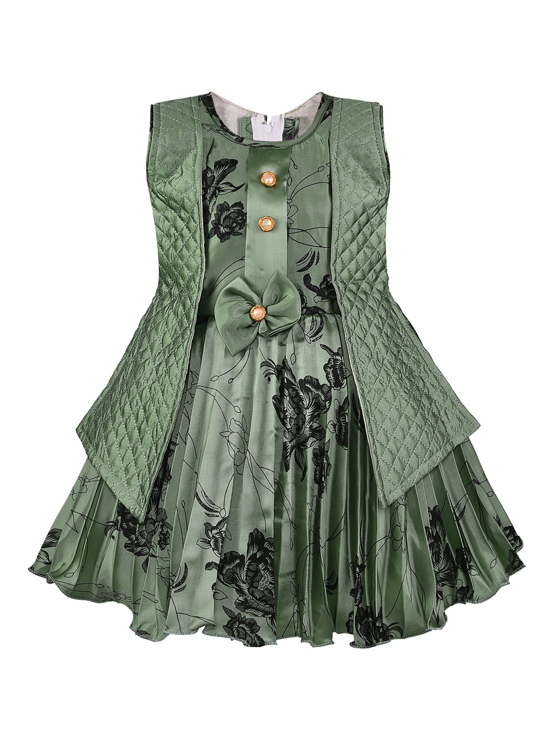 

Wish Karo Girls Green Printed Fit and Flare Dress