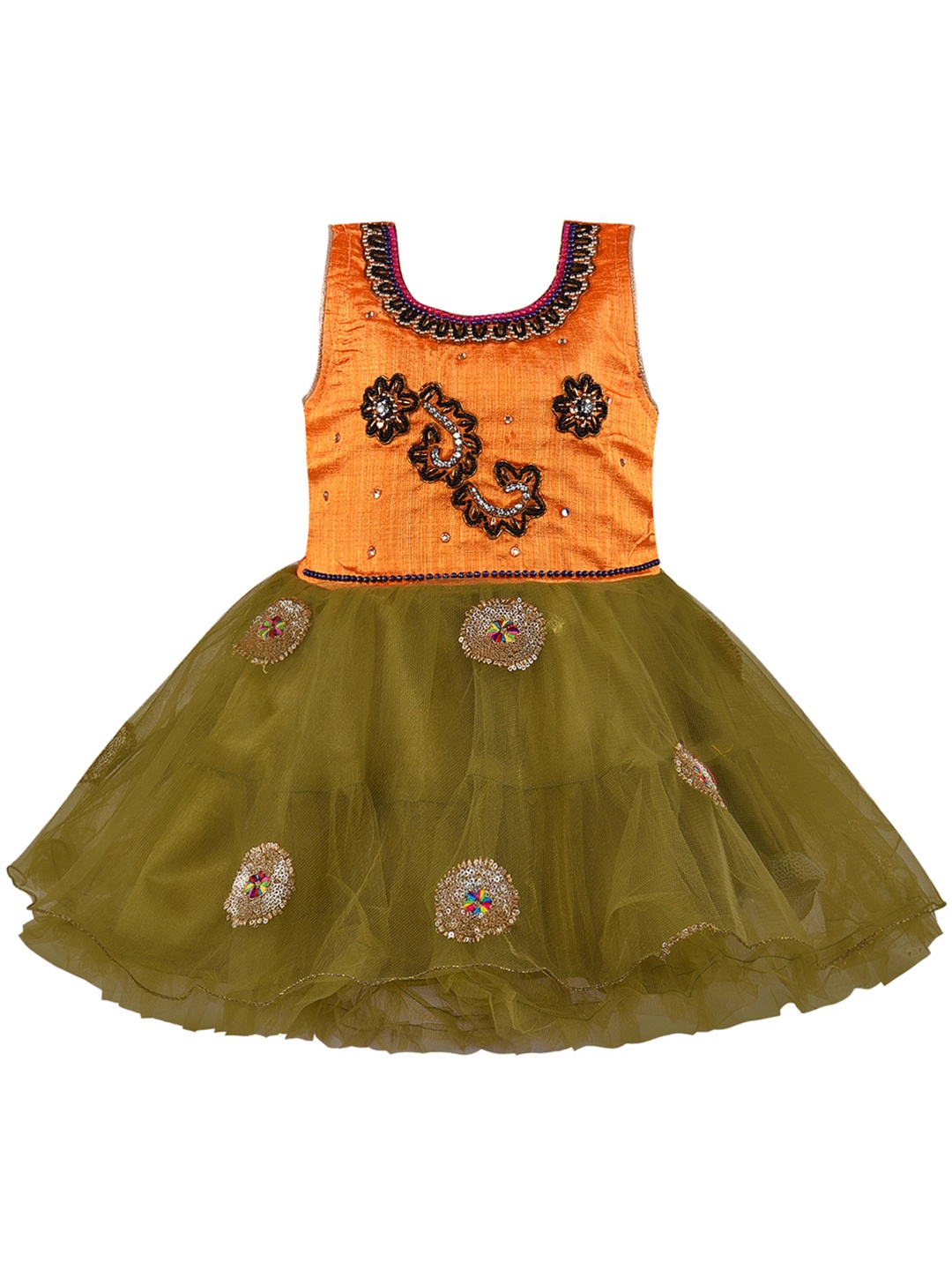 

Wish Karo Girls Green Printed Fit and Flare Dress