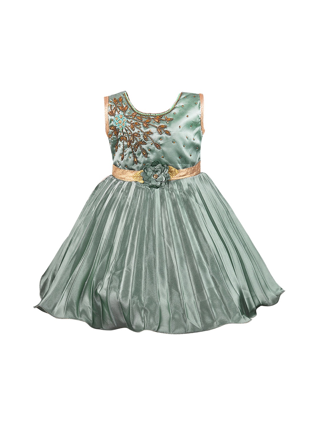 

Wish Karo Girls Green Solid Fit and Flare Dress
