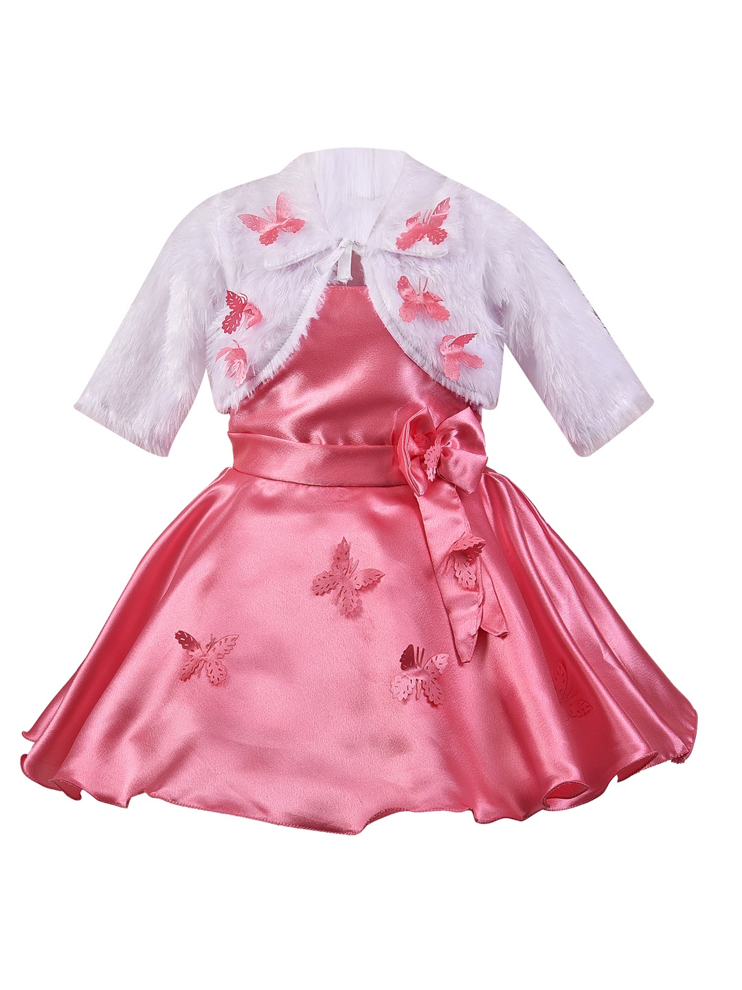 

Wish Karo Girls Pink & White Embellished Fit and Flare Dress With Shrug