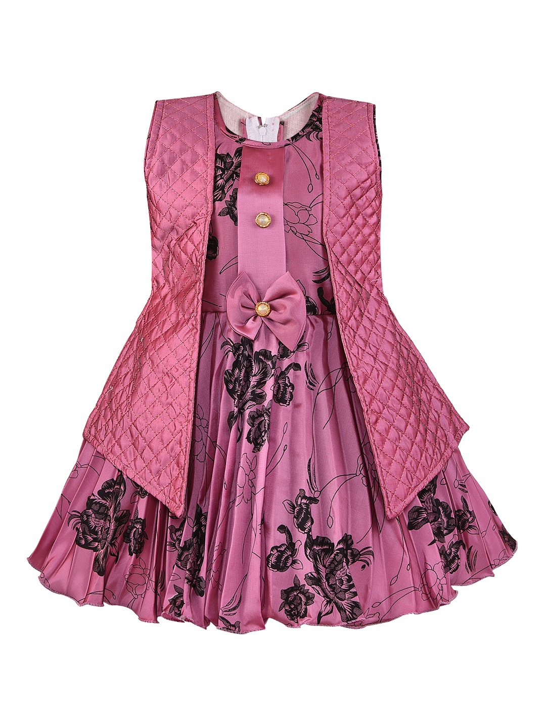 

Wish Karo Girls Pink & Black Printed Fit and Flare Dress