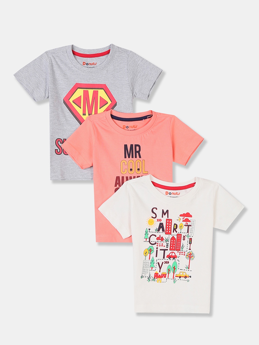 

Donuts Boys Pack Of 3 Assorted Round Neck Pure Cotton T-shirts