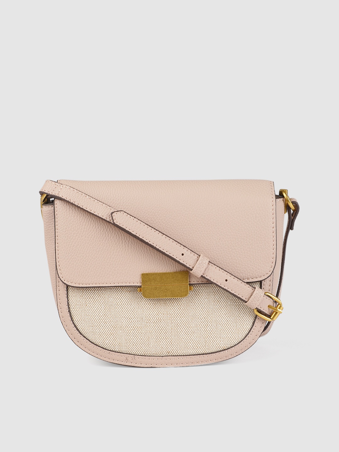 

Accessorize London Women Linen Blend Colourblocked Sling Bag, Nude