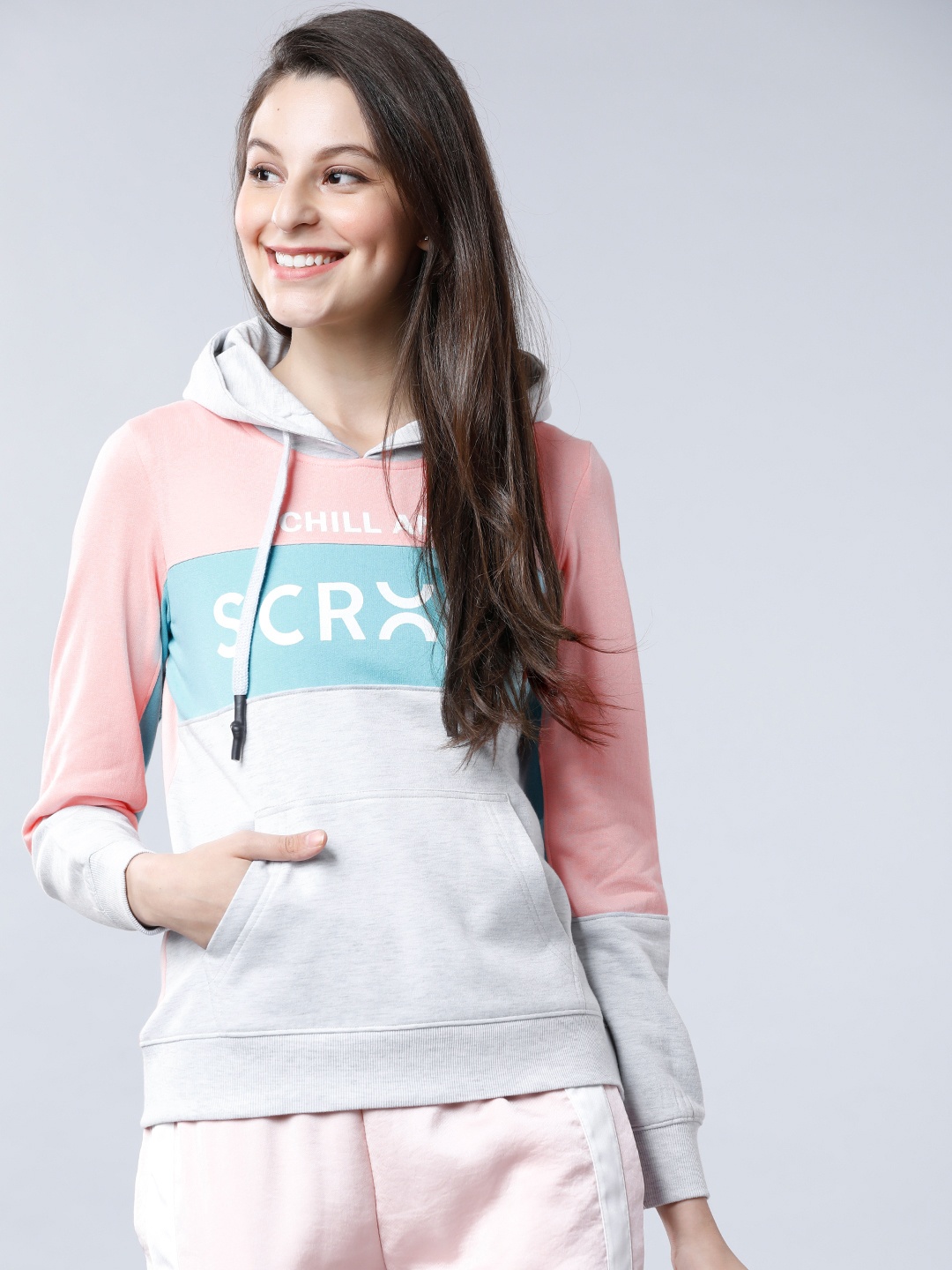 

Tokyo Talkies Women Pink Printed Hooded Sweatshirt