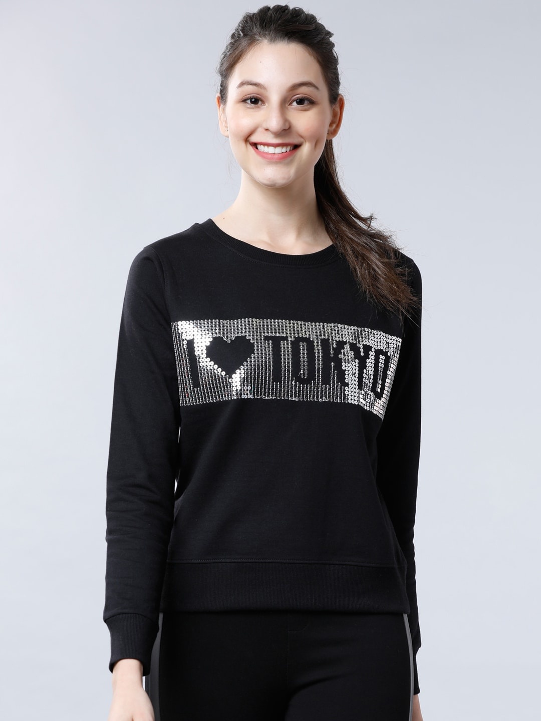 

Tokyo Talkies Women Black Embellished Sweatshirt