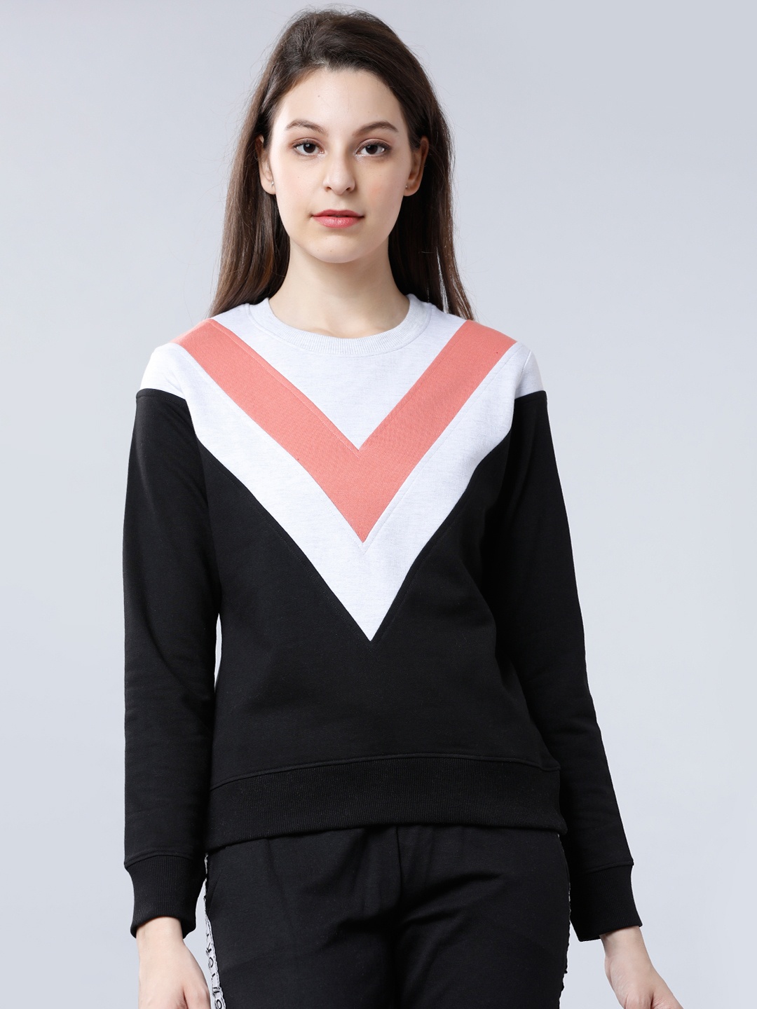 

Tokyo Talkies Women Black & White Colourblocked Sweatshirt