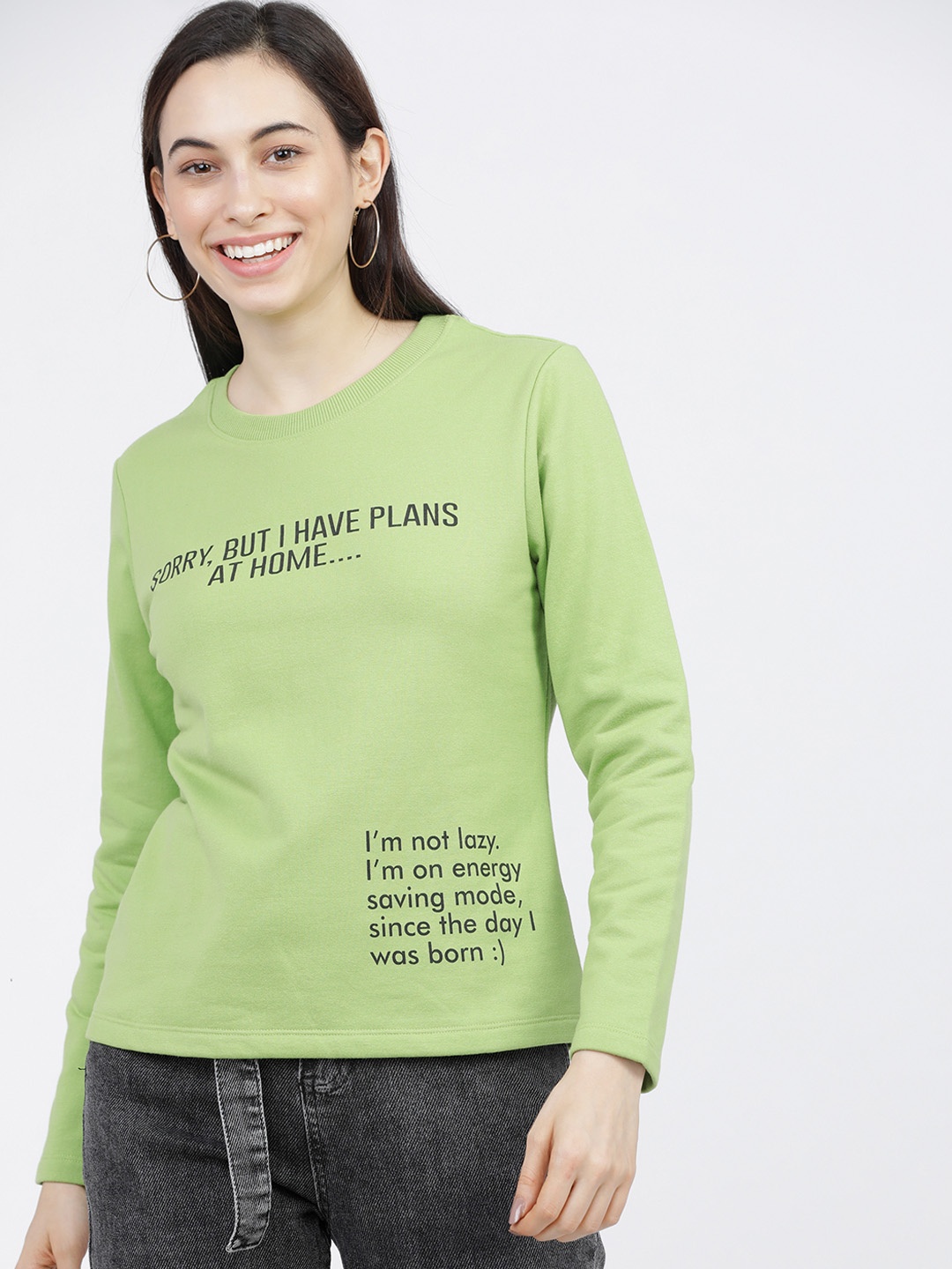 

Tokyo Talkies Women Green & Black Printed Sweatshirt